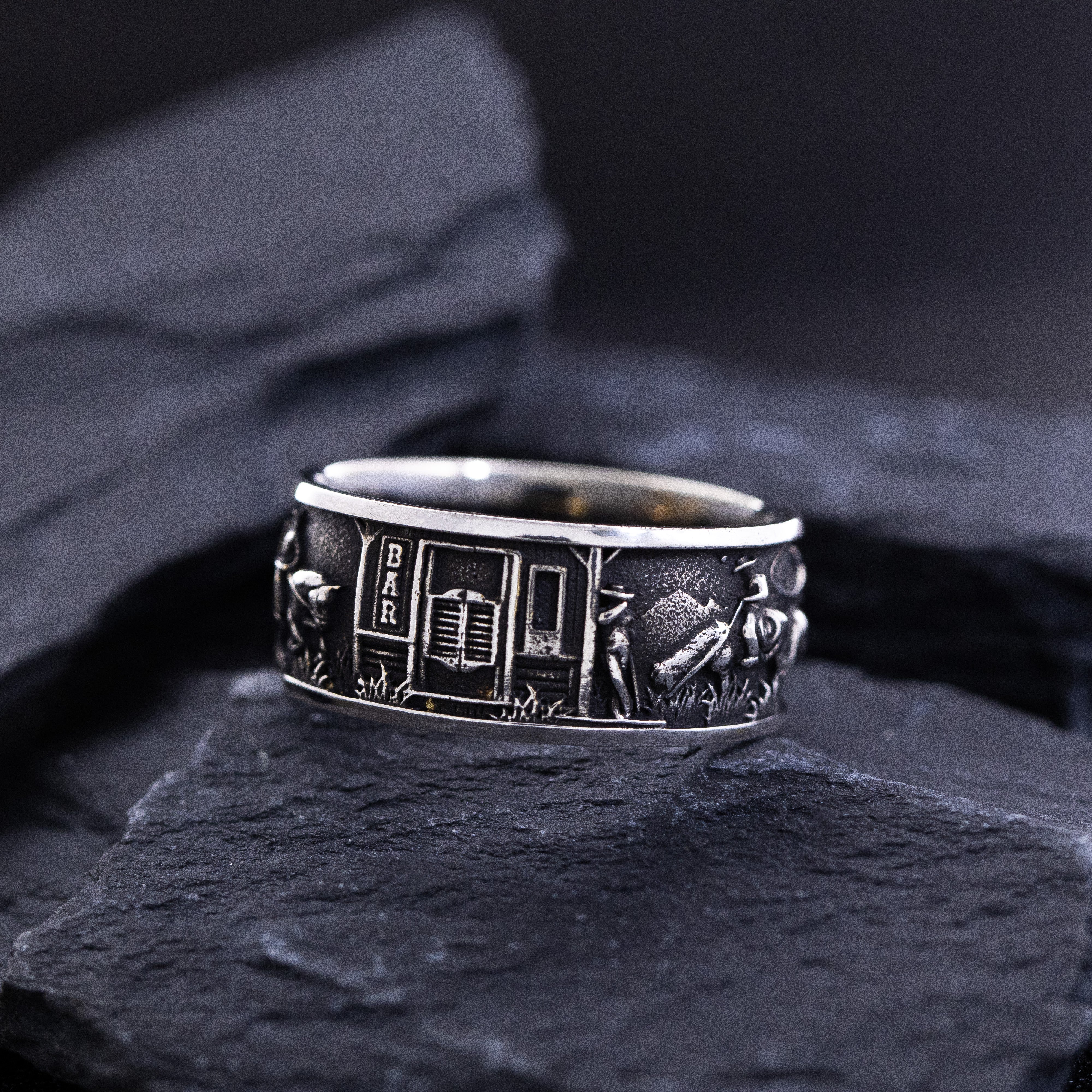 10mm Sterling Silver Band with Western Cowboys