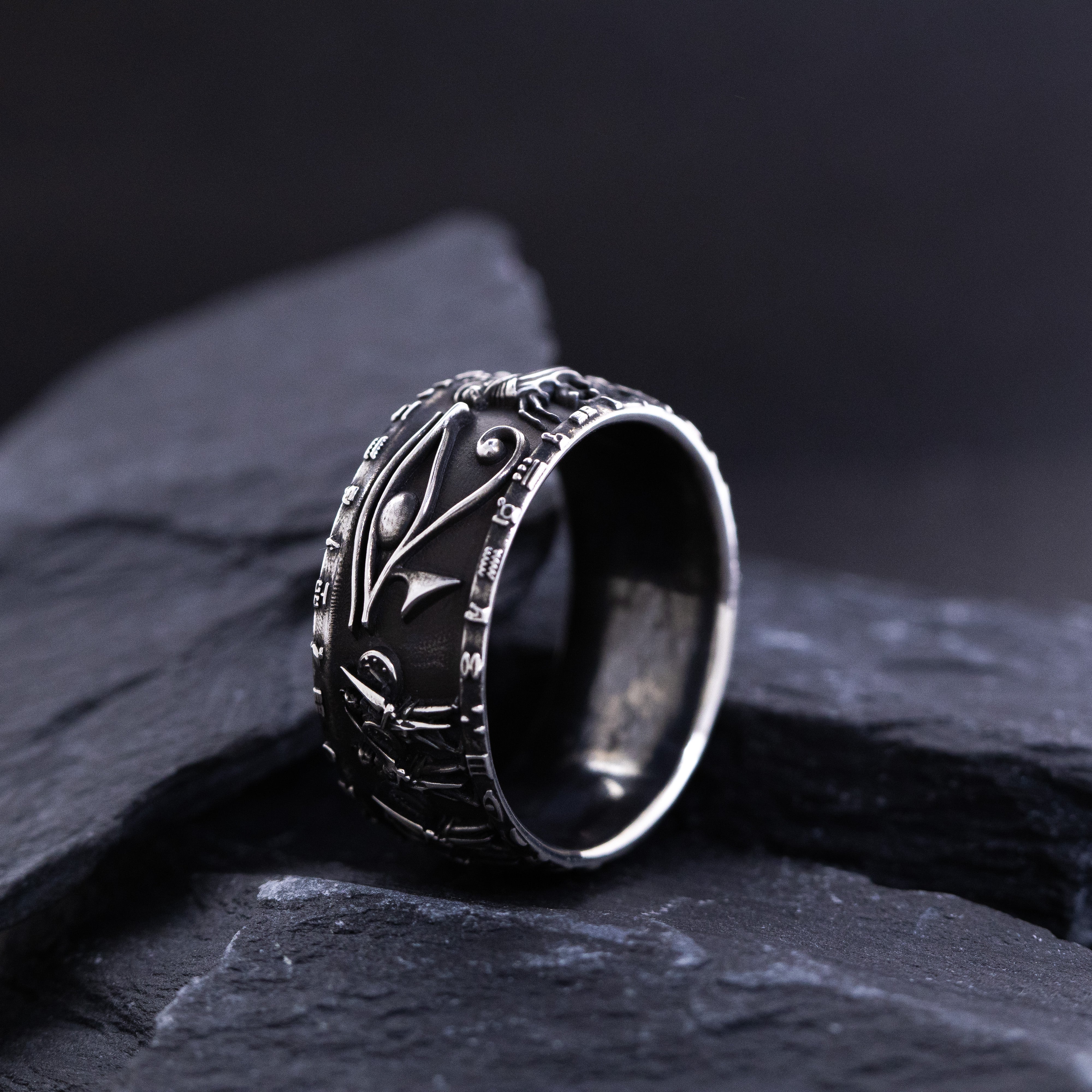 10mm Custom, Oxidized Sterling Silver Ring with Egyptian Battle of Kadesh Depiction