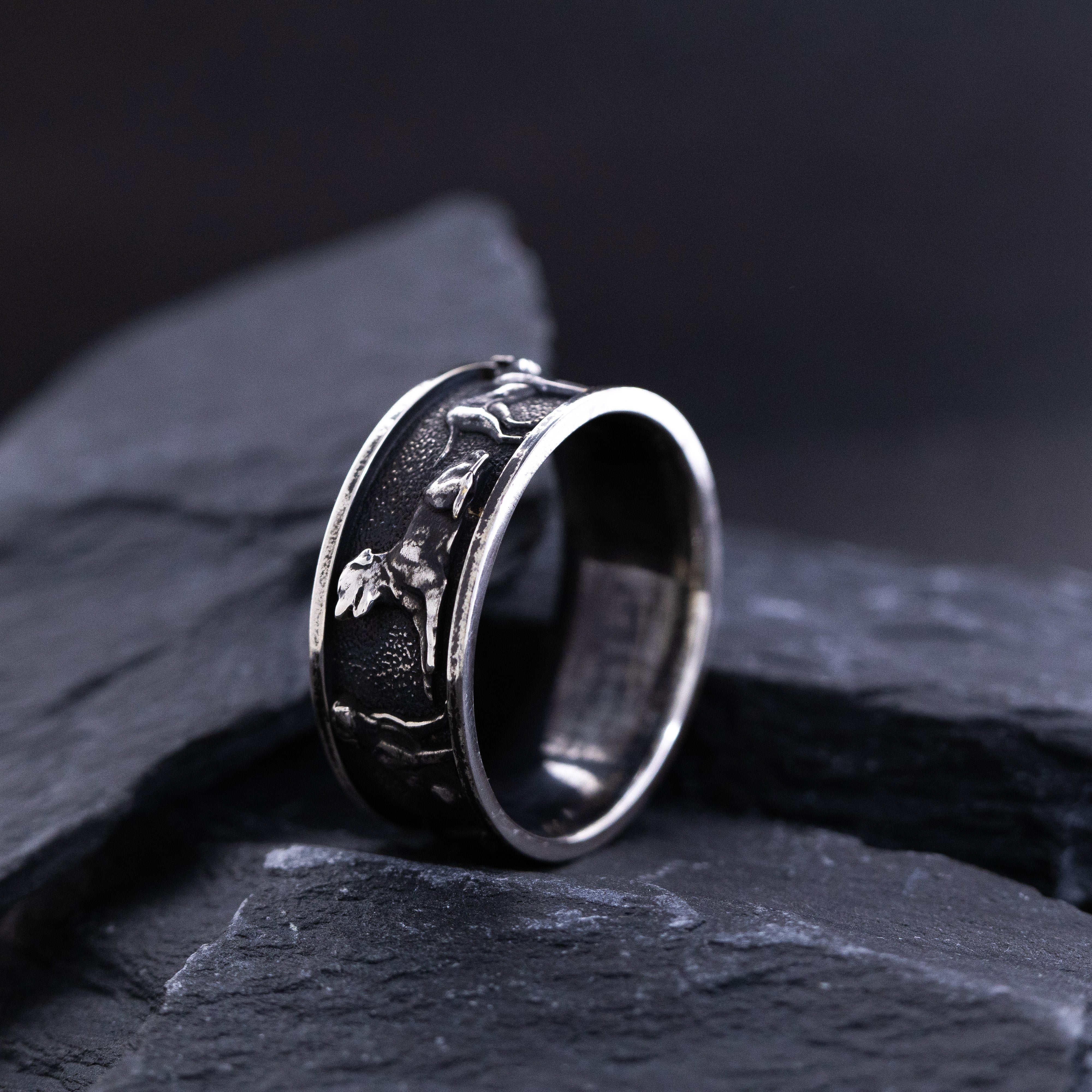 10mm Sterling Silver Band with Dog Reliefs