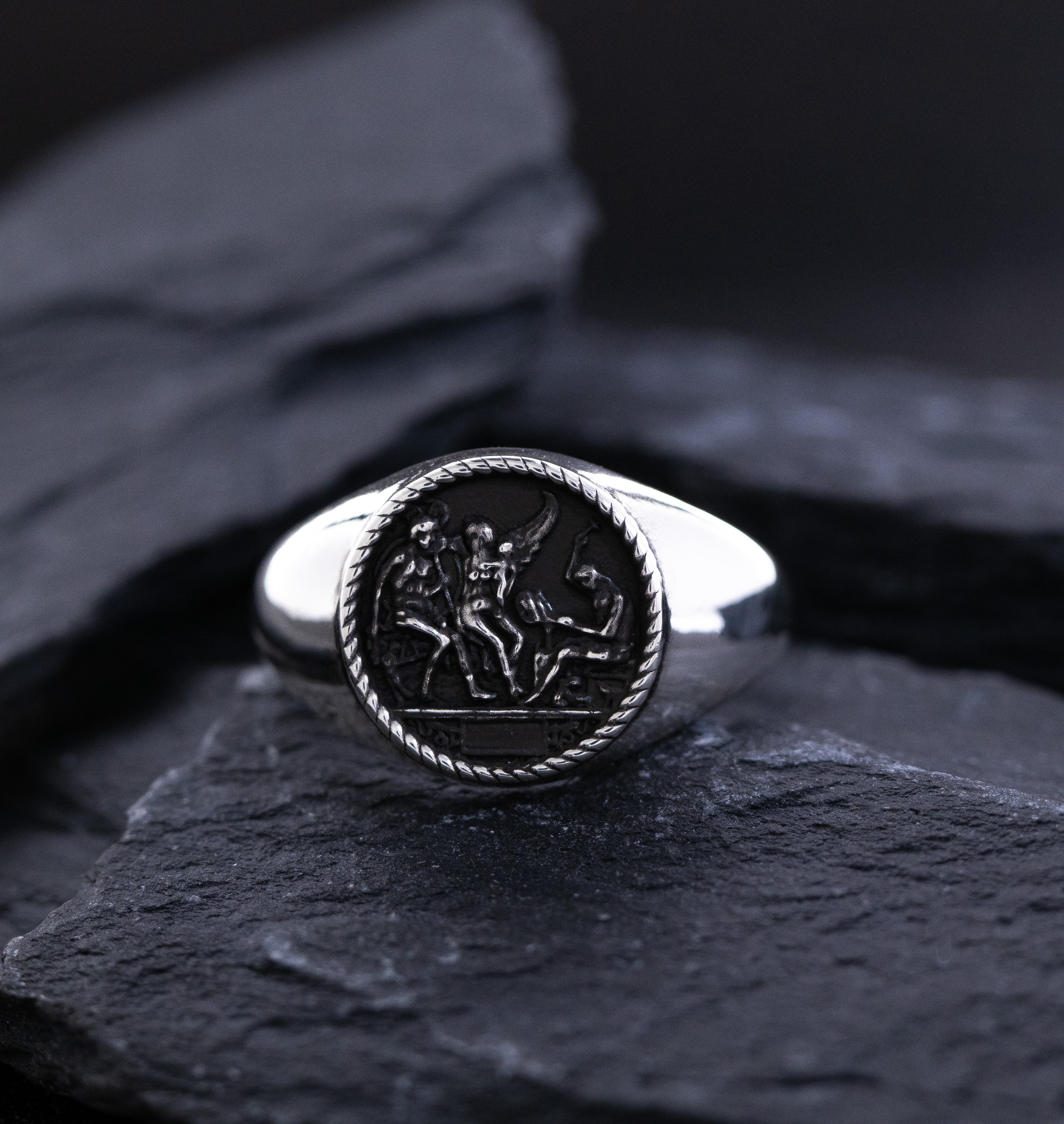 Renaissance Signet Ring, Sterling Silver Ring with Depiction of Roman Deities