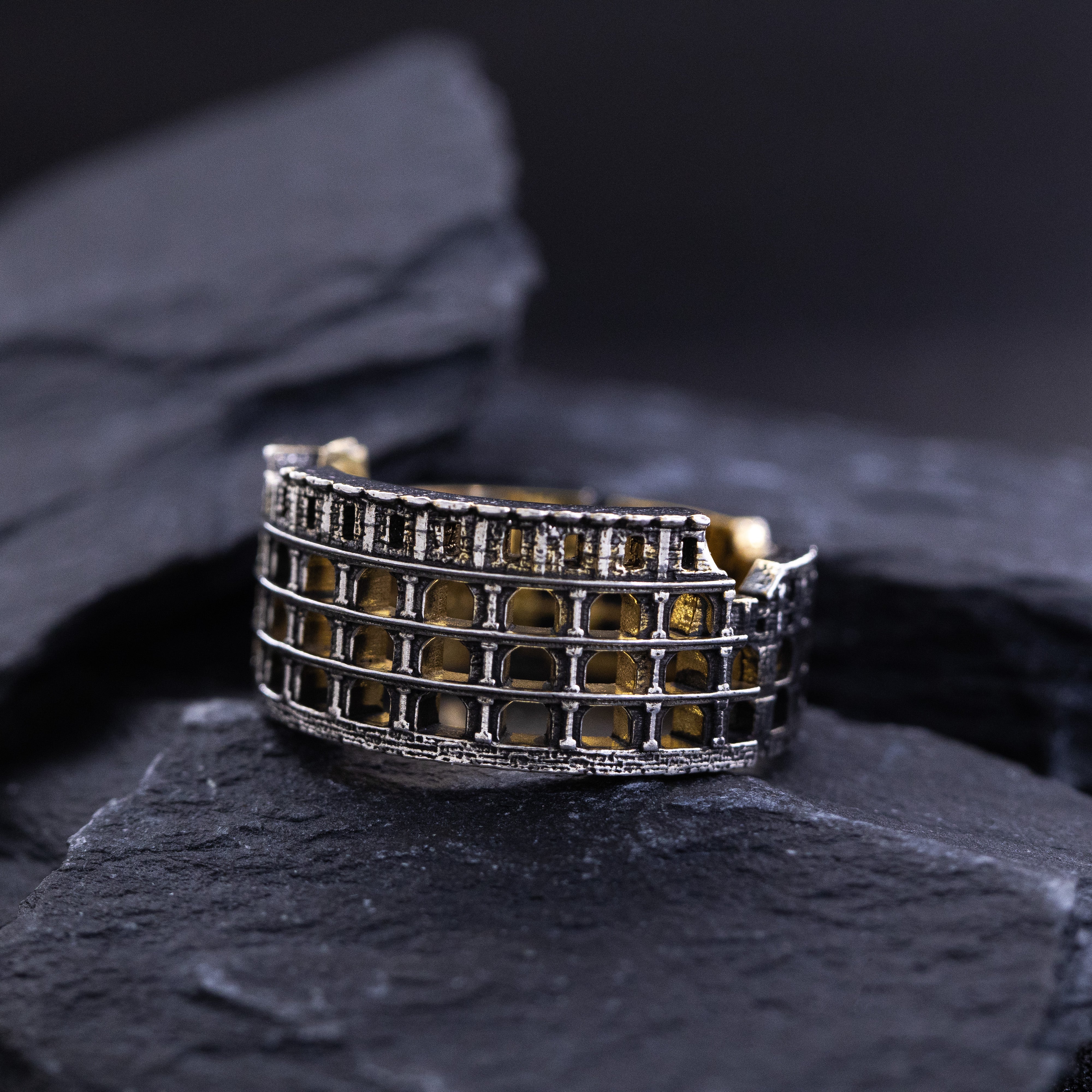 Yellow Gold Plated and Sterling Silver Roman Colosseum Band