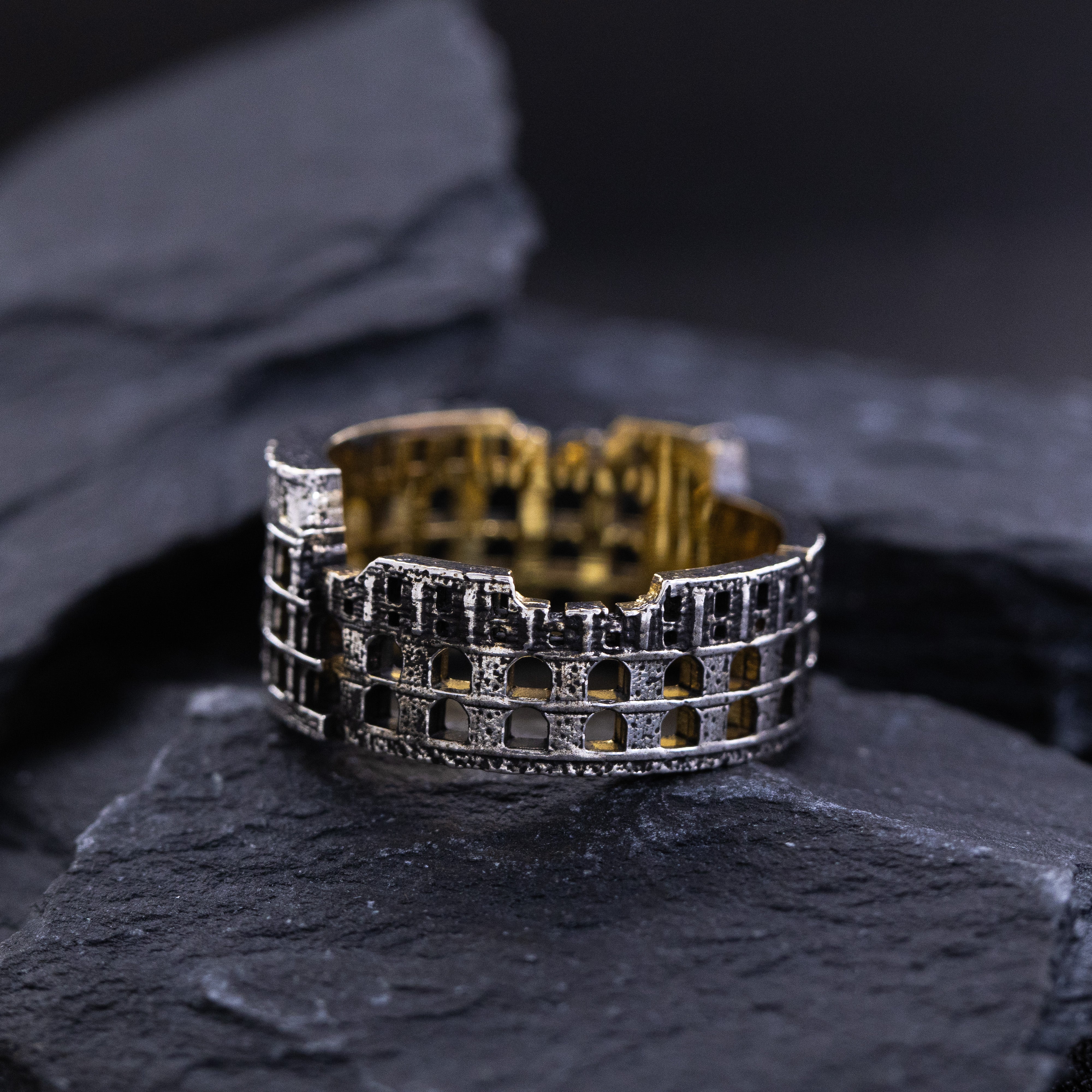 Yellow Gold Plated and Sterling Silver Roman Colosseum Band