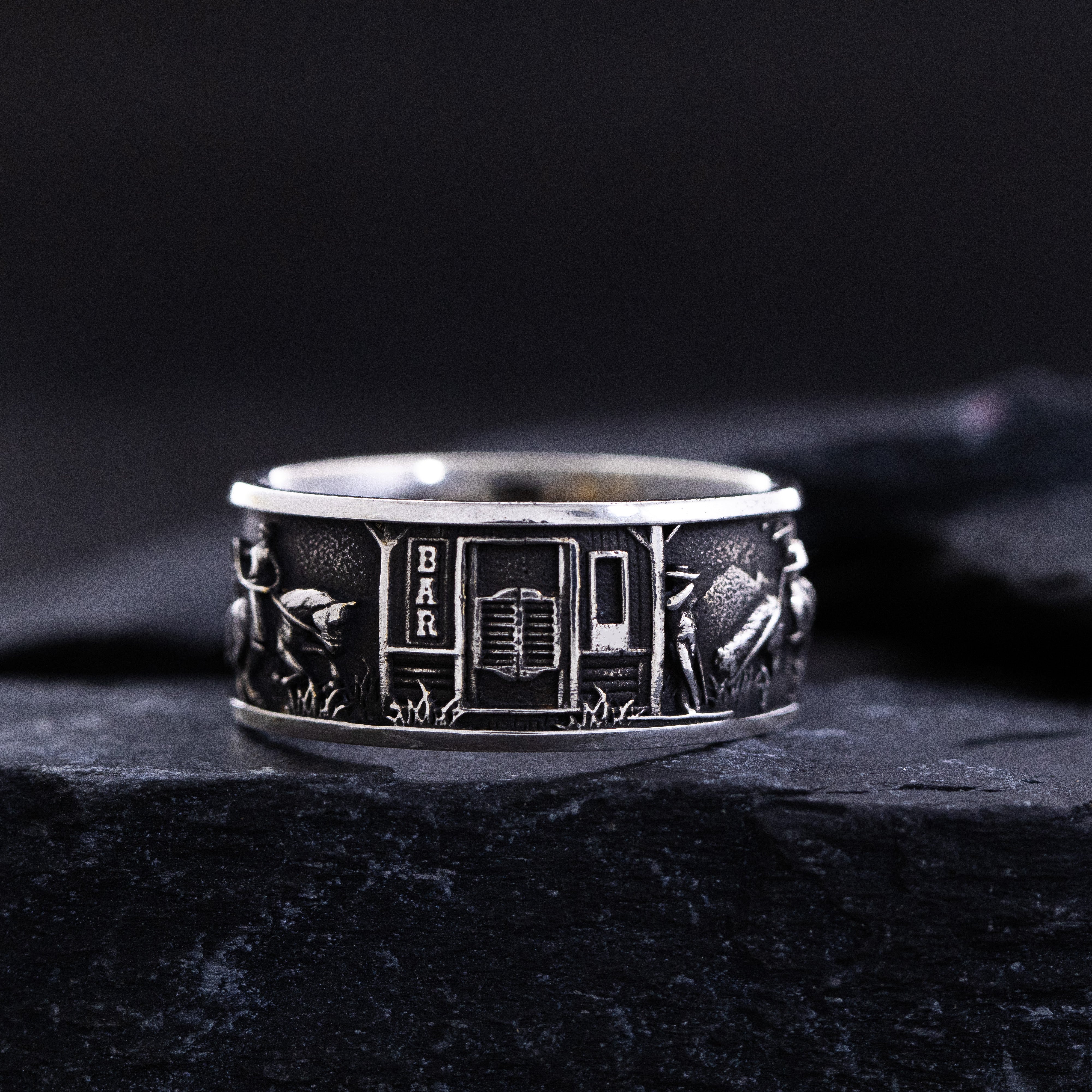 10mm Sterling Silver Band with Western Cowboys