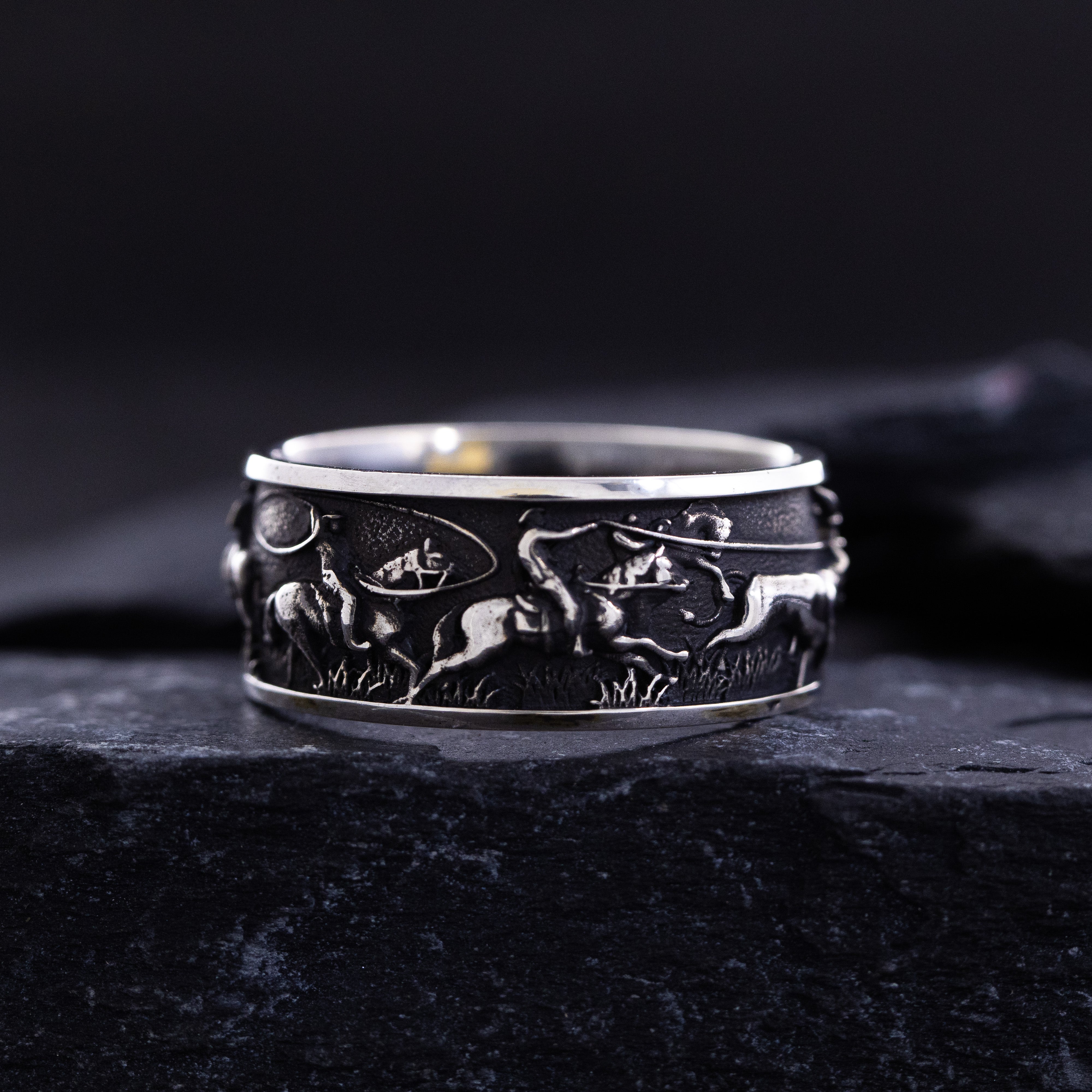 10mm Sterling Silver Band with Western Cowboys