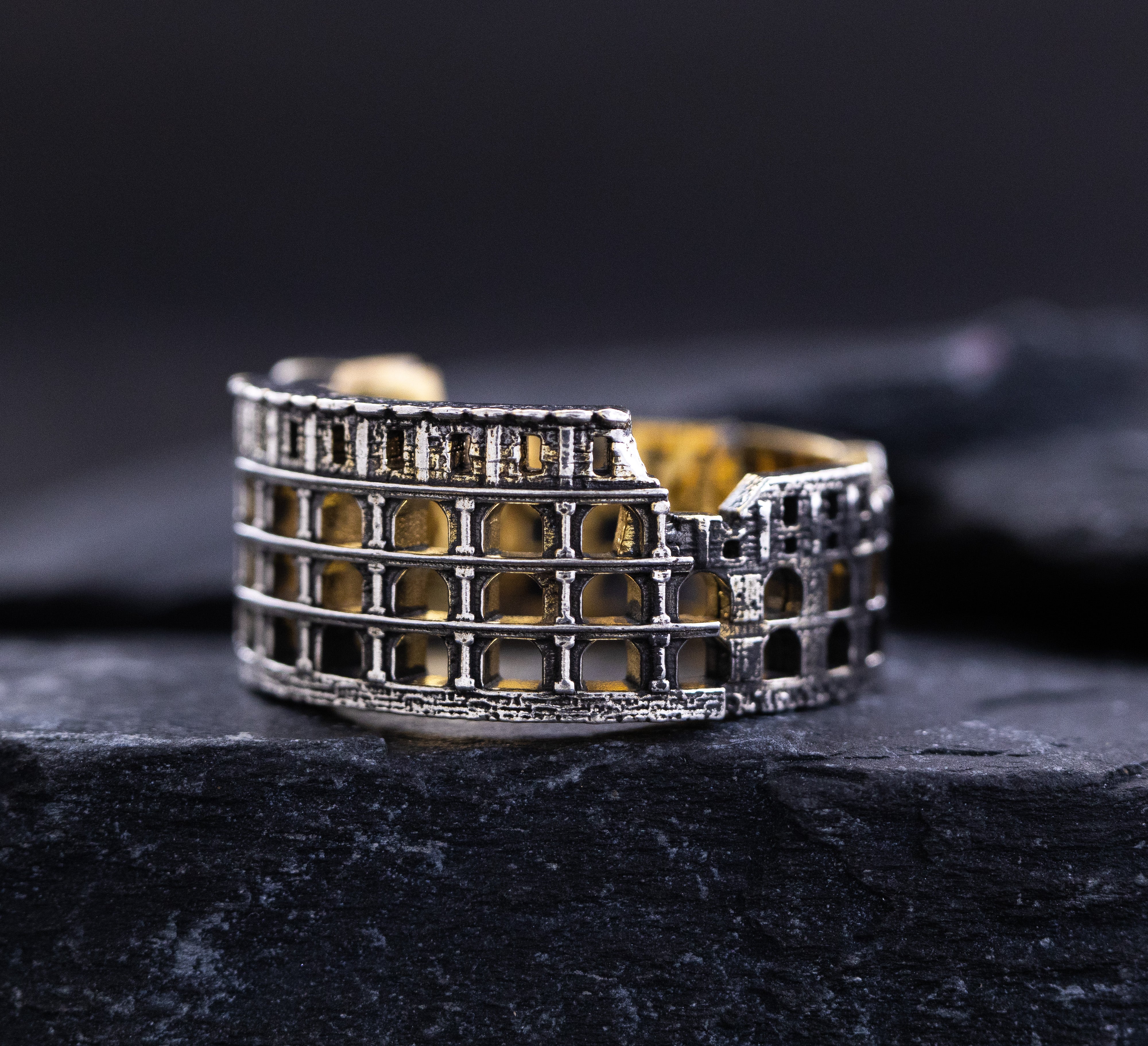 Yellow Gold Plated and Sterling Silver Roman Colosseum Band