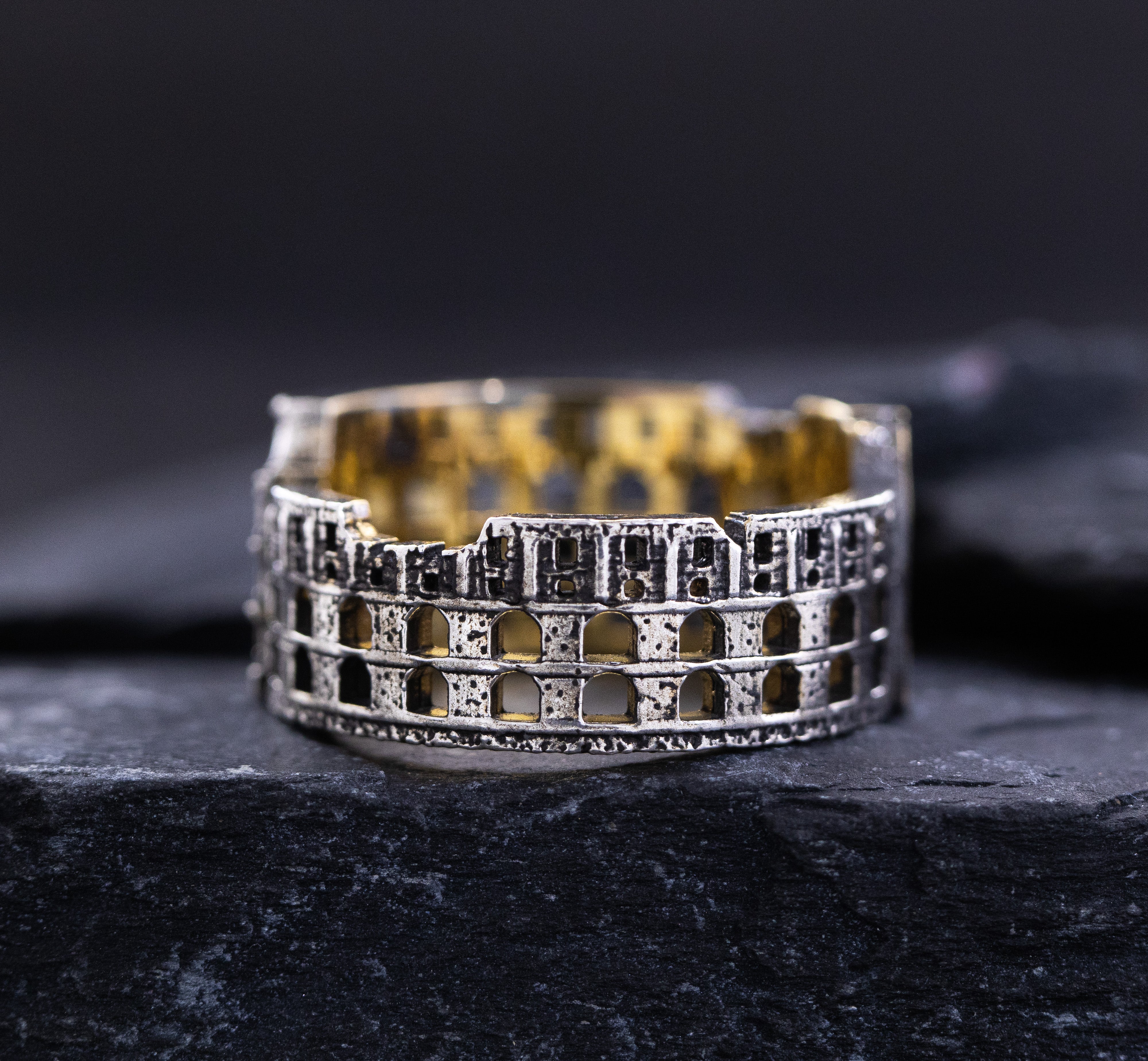 Yellow Gold Plated and Sterling Silver Roman Colosseum Band
