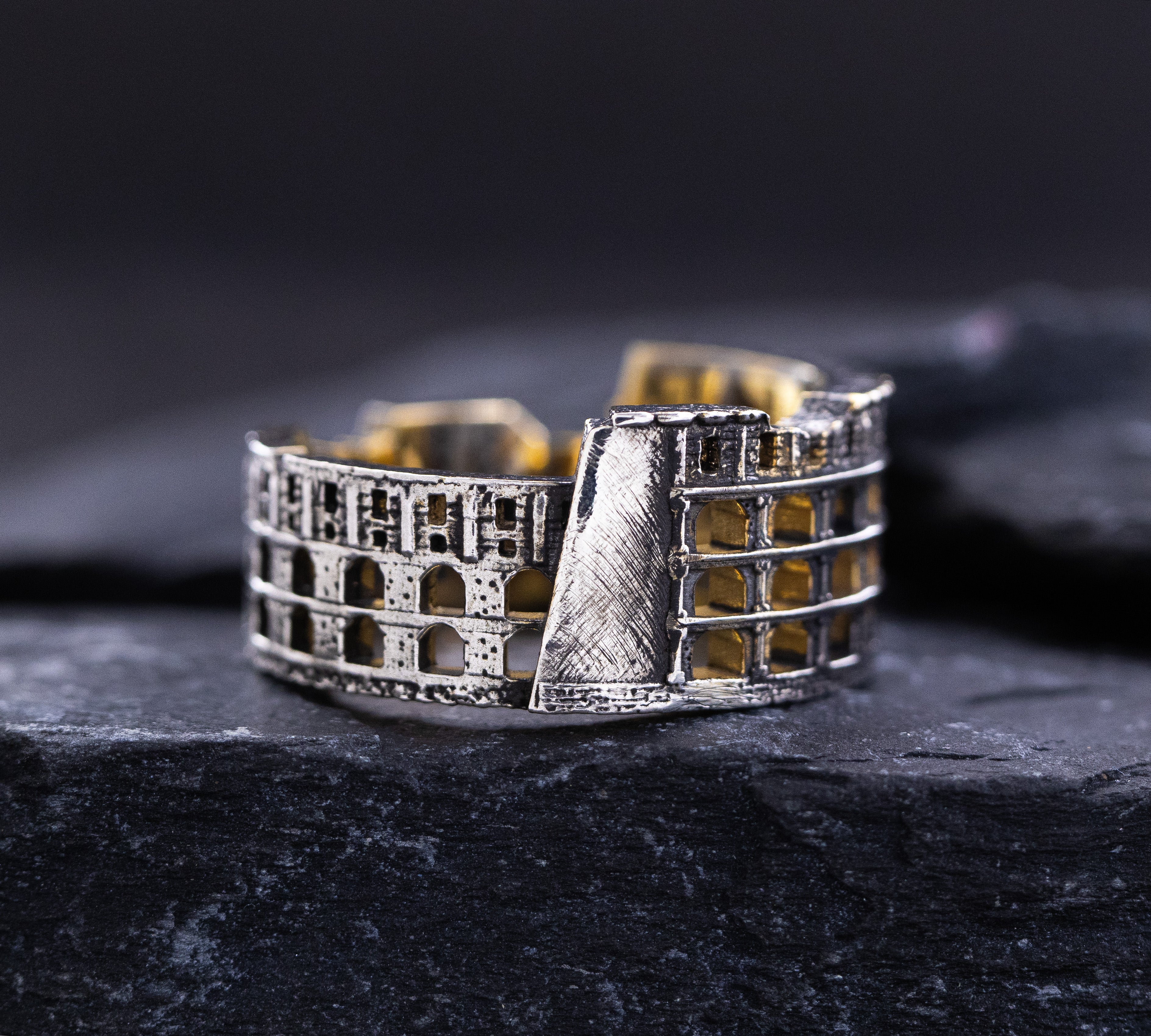 Yellow Gold Plated and Sterling Silver Roman Colosseum Band