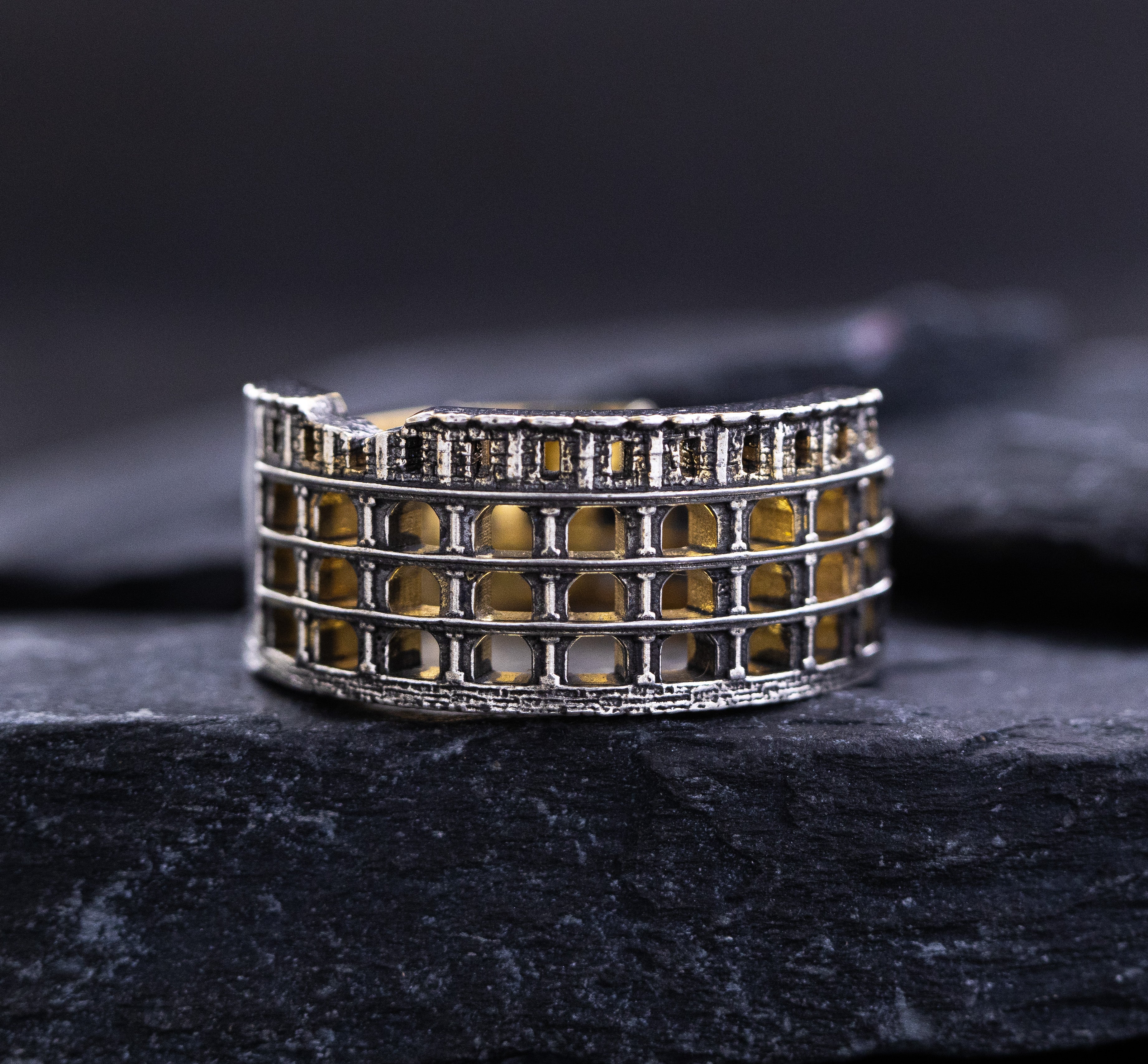 Yellow Gold Plated and Sterling Silver Roman Colosseum Band