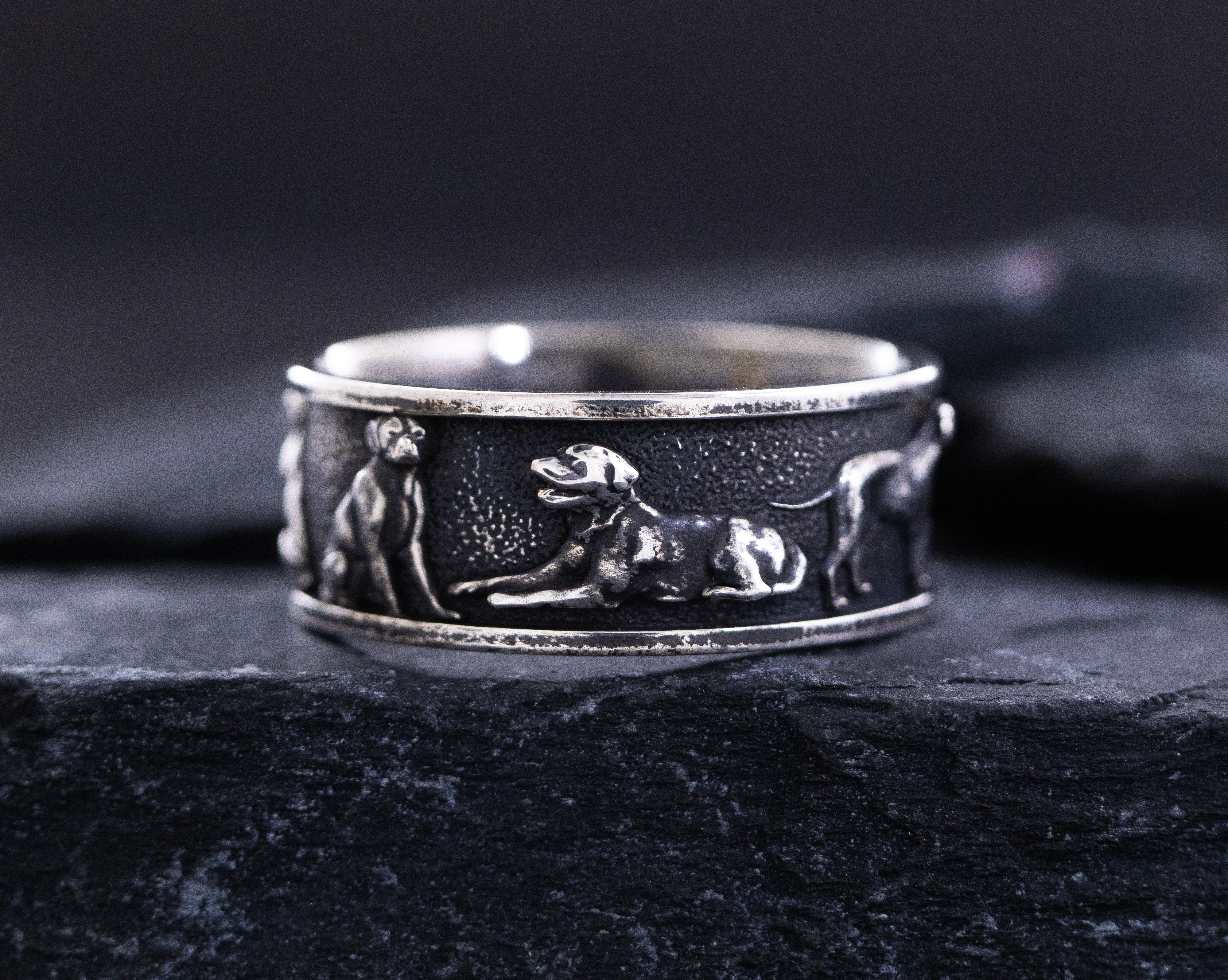 10mm Sterling Silver Band with Dog Reliefs