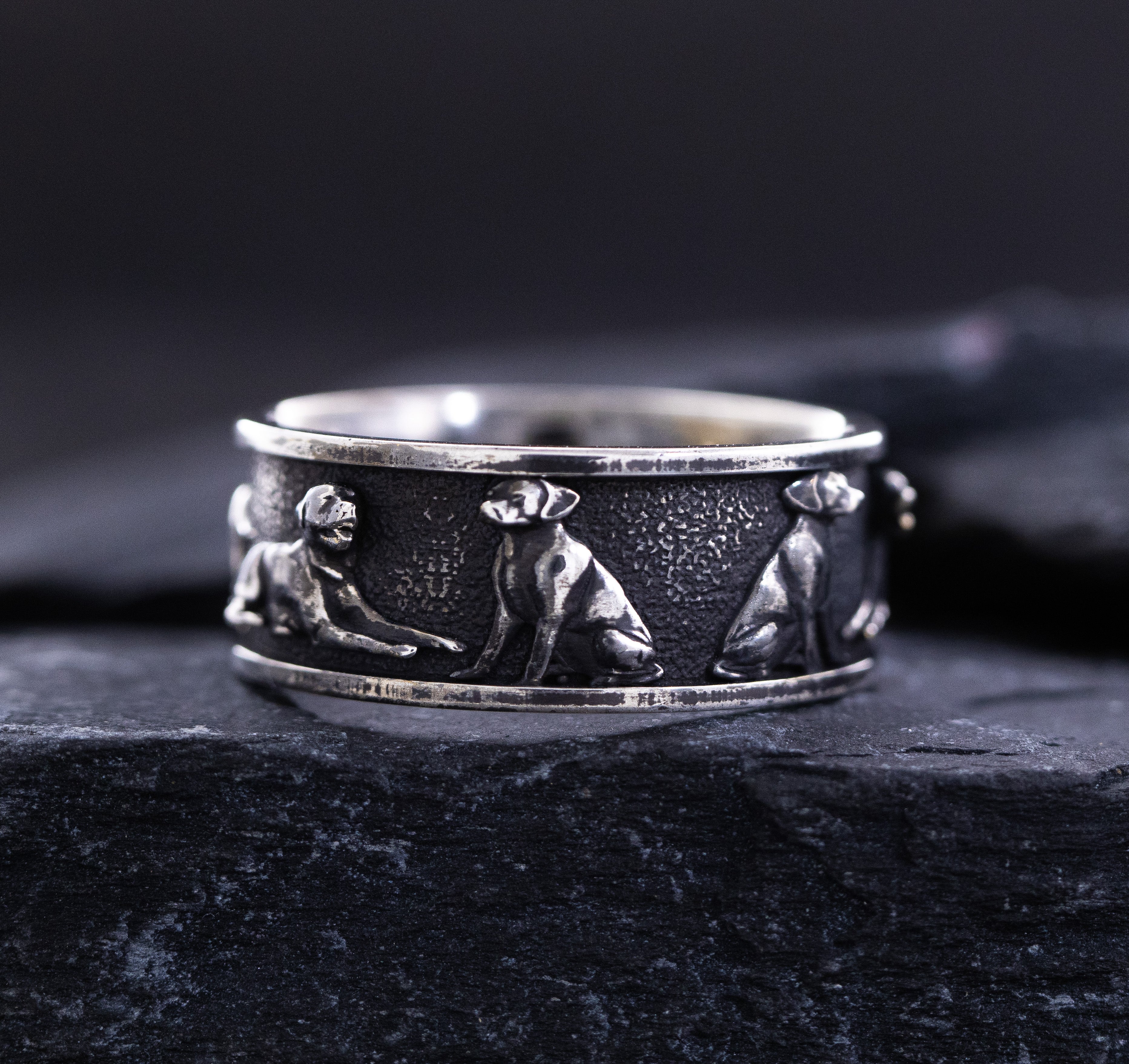 10mm Sterling Silver Band with Dog Reliefs