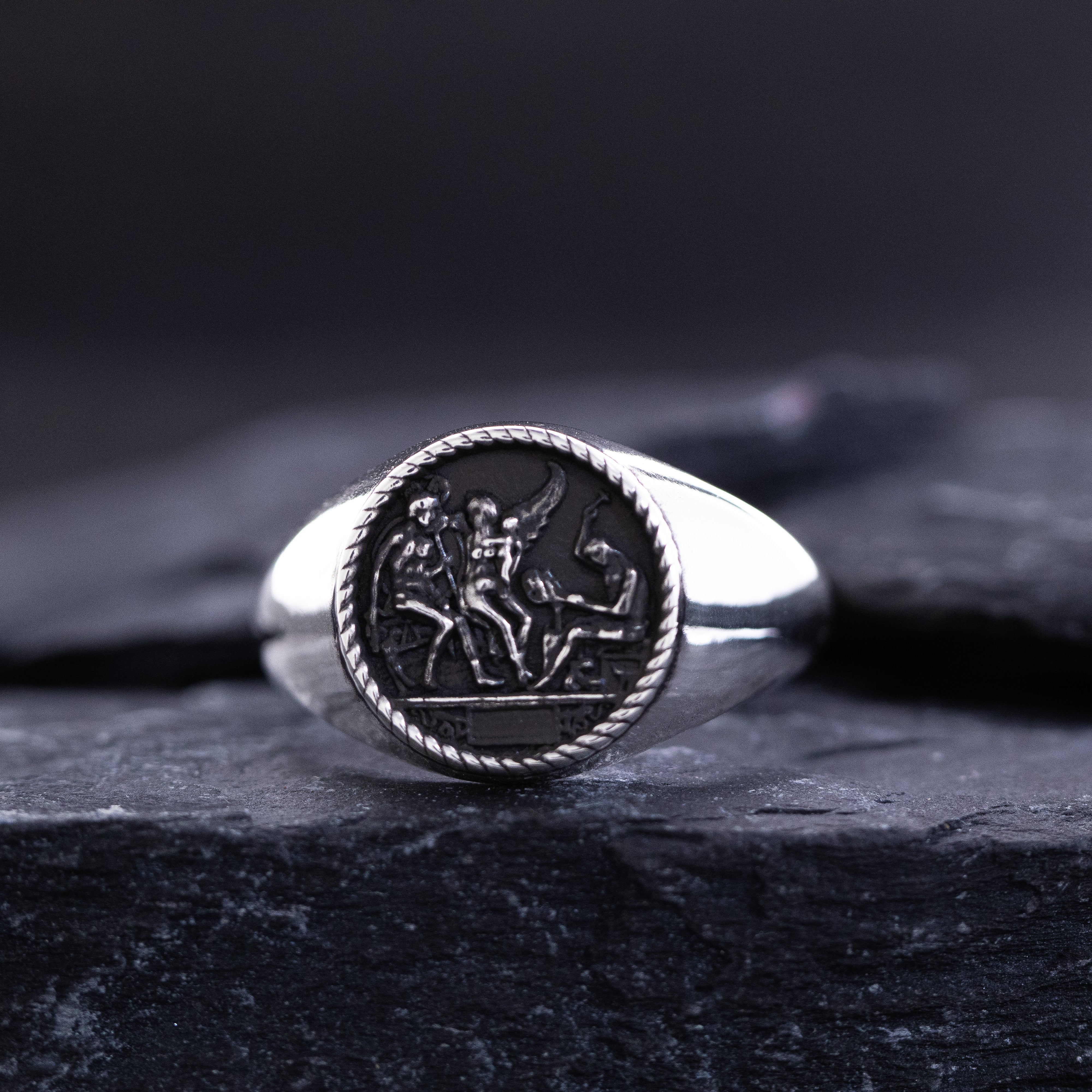 Renaissance Signet Ring, Sterling Silver Ring with Depiction of Roman Deities