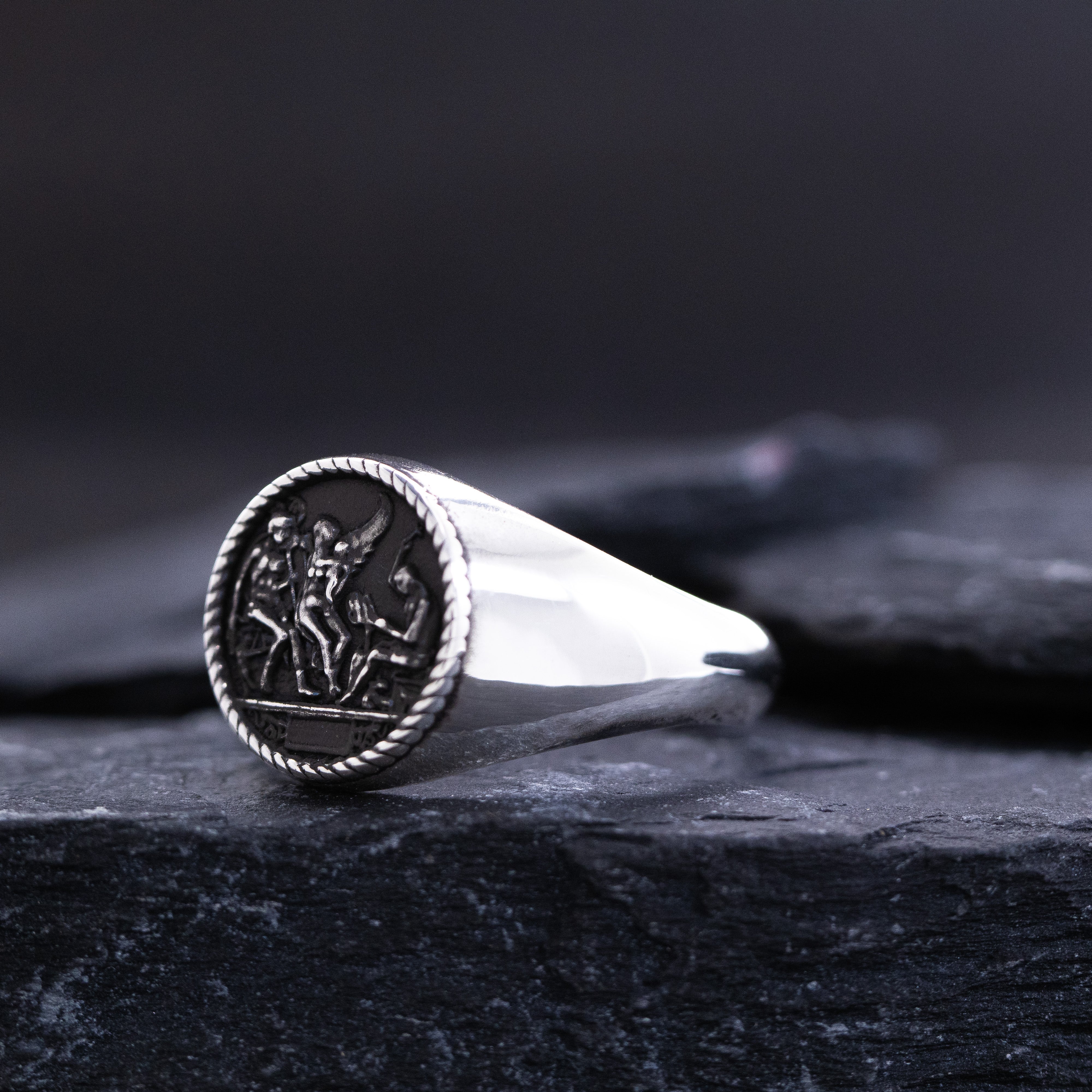 Renaissance Signet Ring, Sterling Silver Ring with Depiction of Roman Deities
