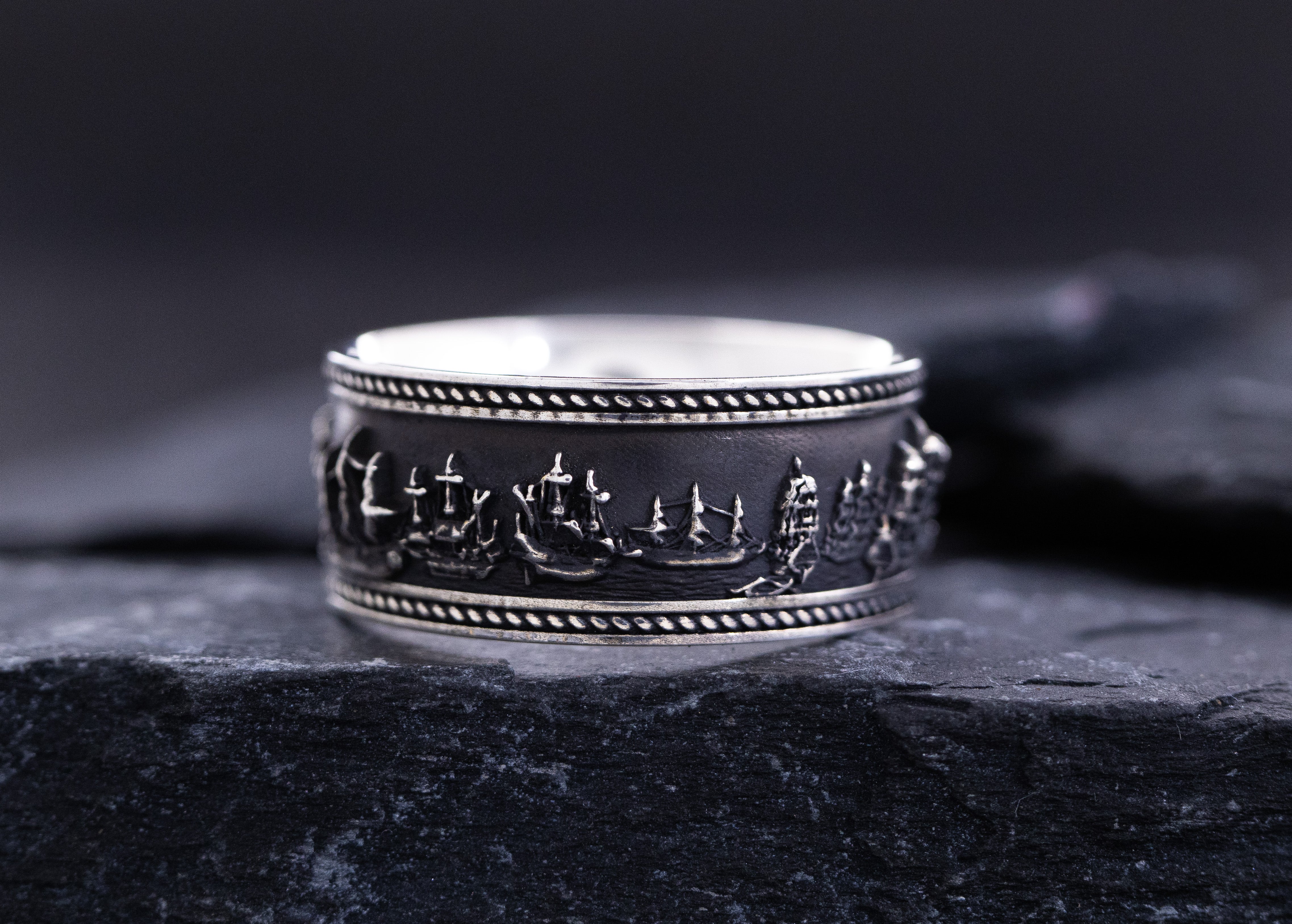 Sterling Silver Battle of Trafalgar Naval Warfare Band