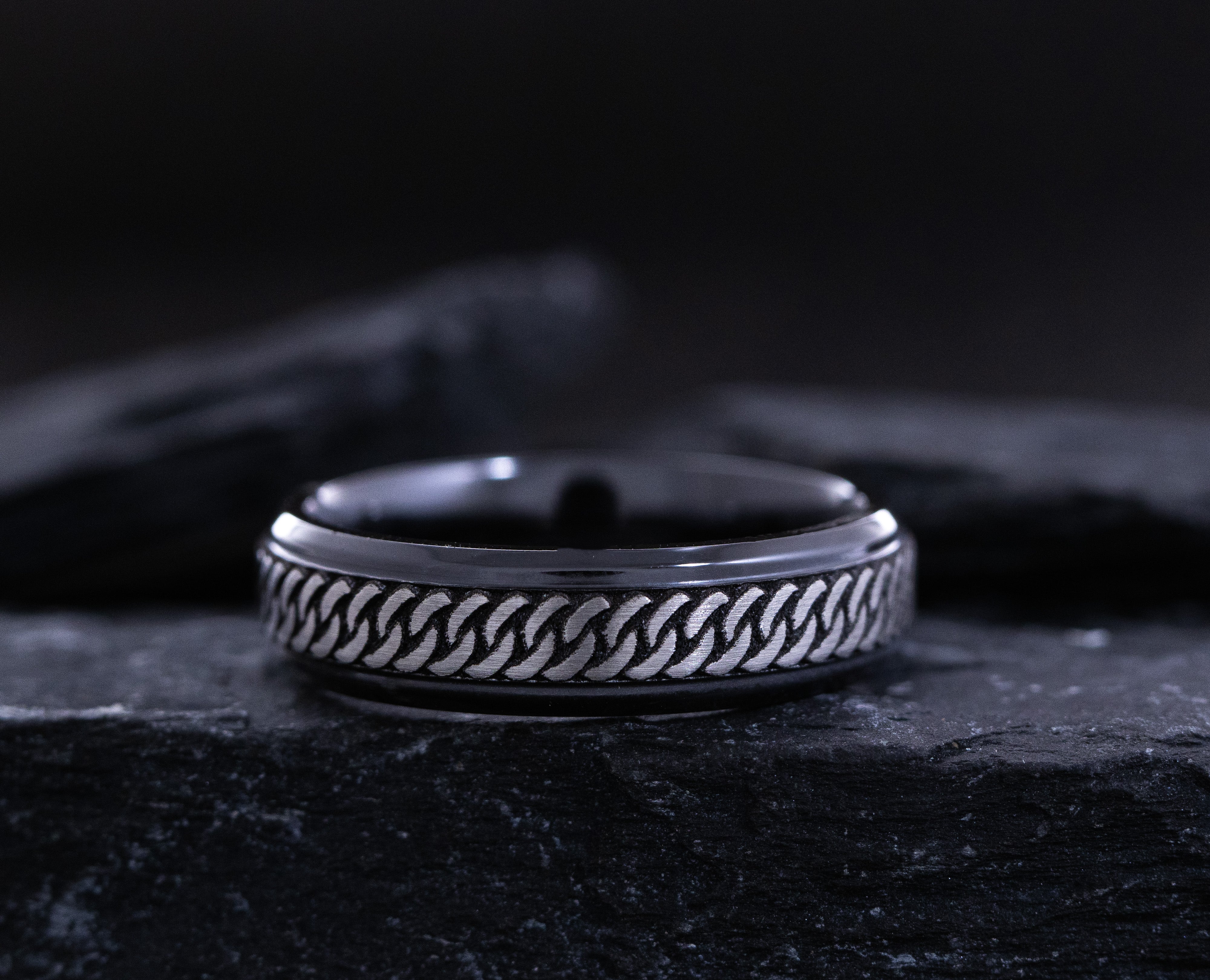 6mm Black Zirconium Band with Deep Celtic Pattern