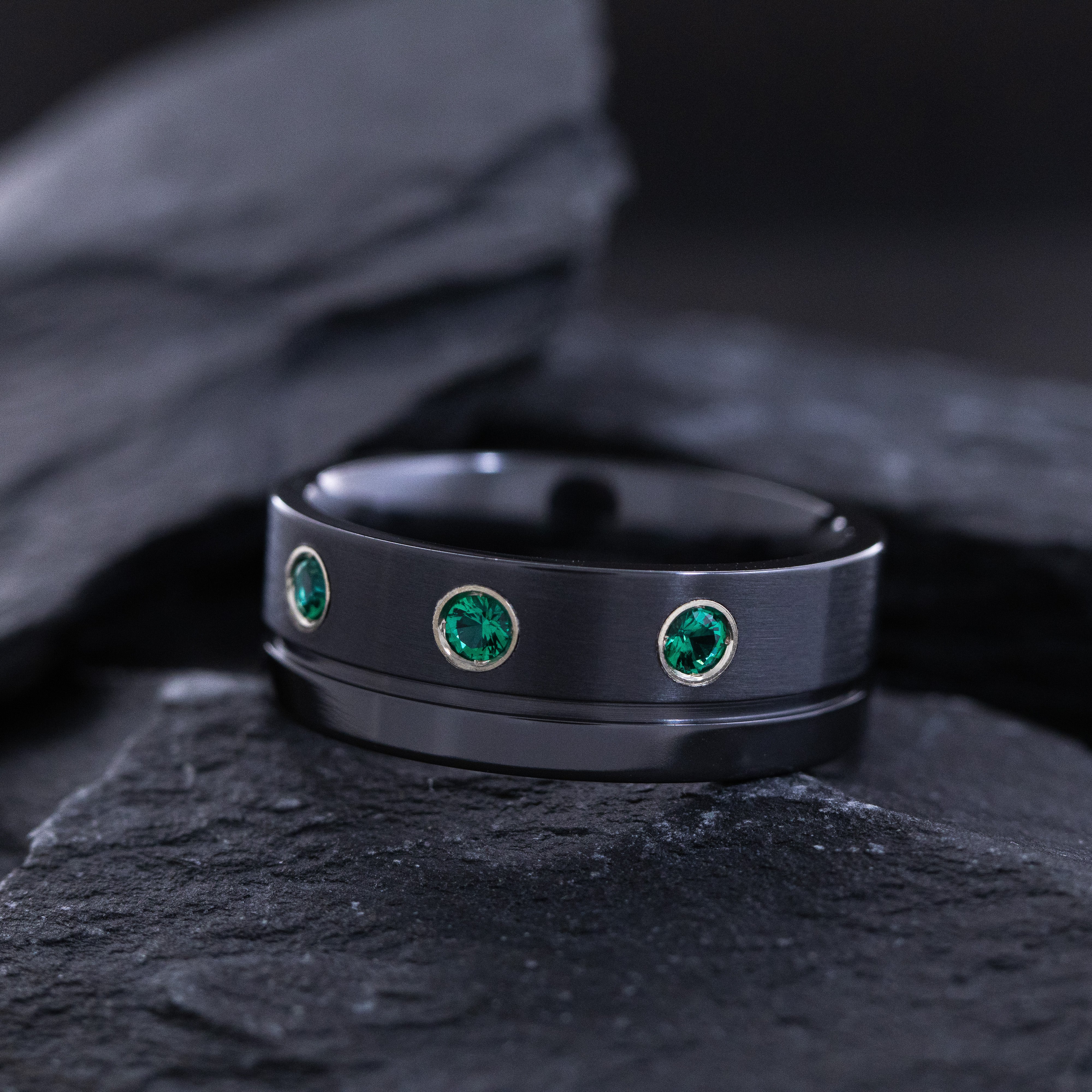 8mm Black Zirconium Band with Three Customizable Gemstones and Groove