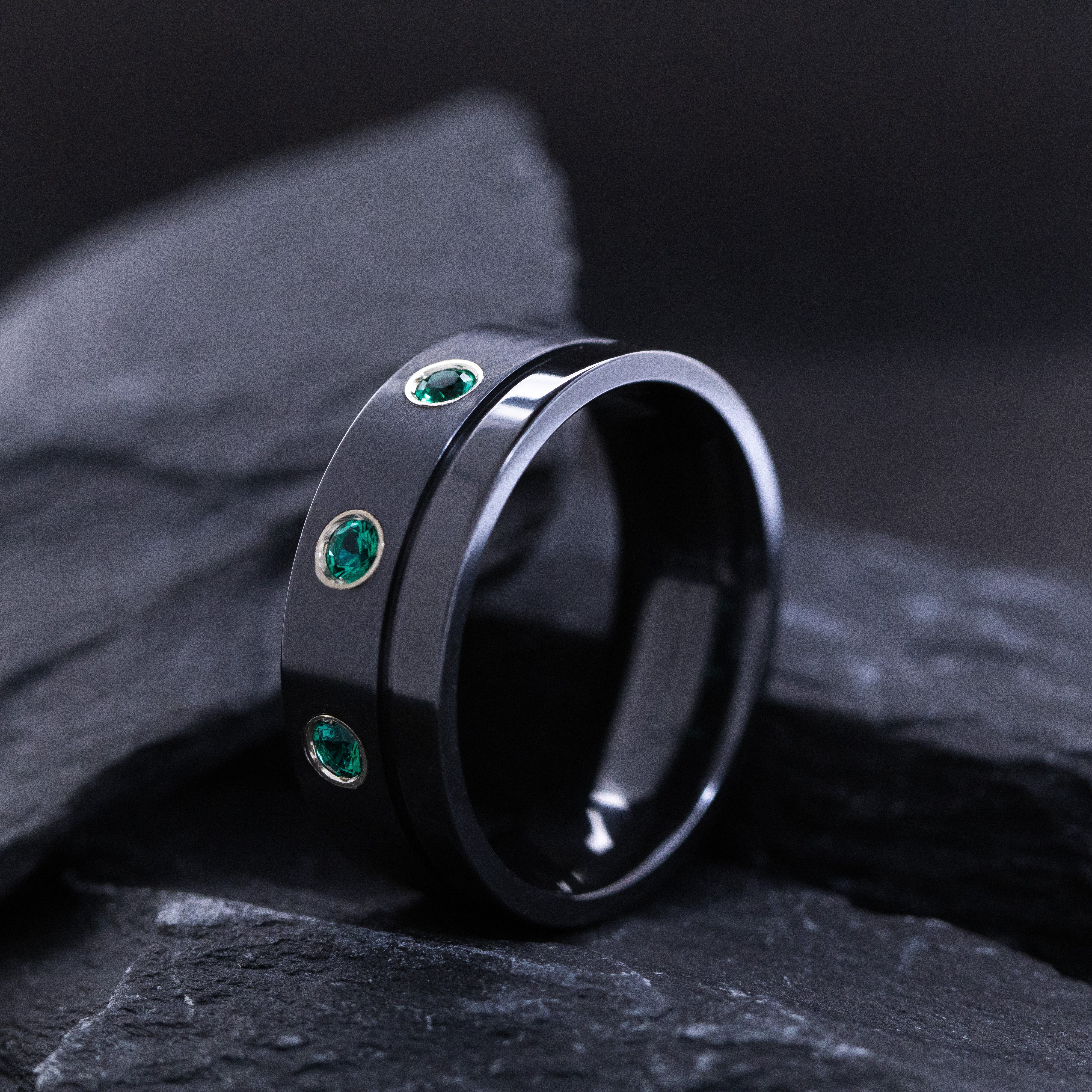 8mm Black Zirconium Band with Three Customizable Gemstones and Groove