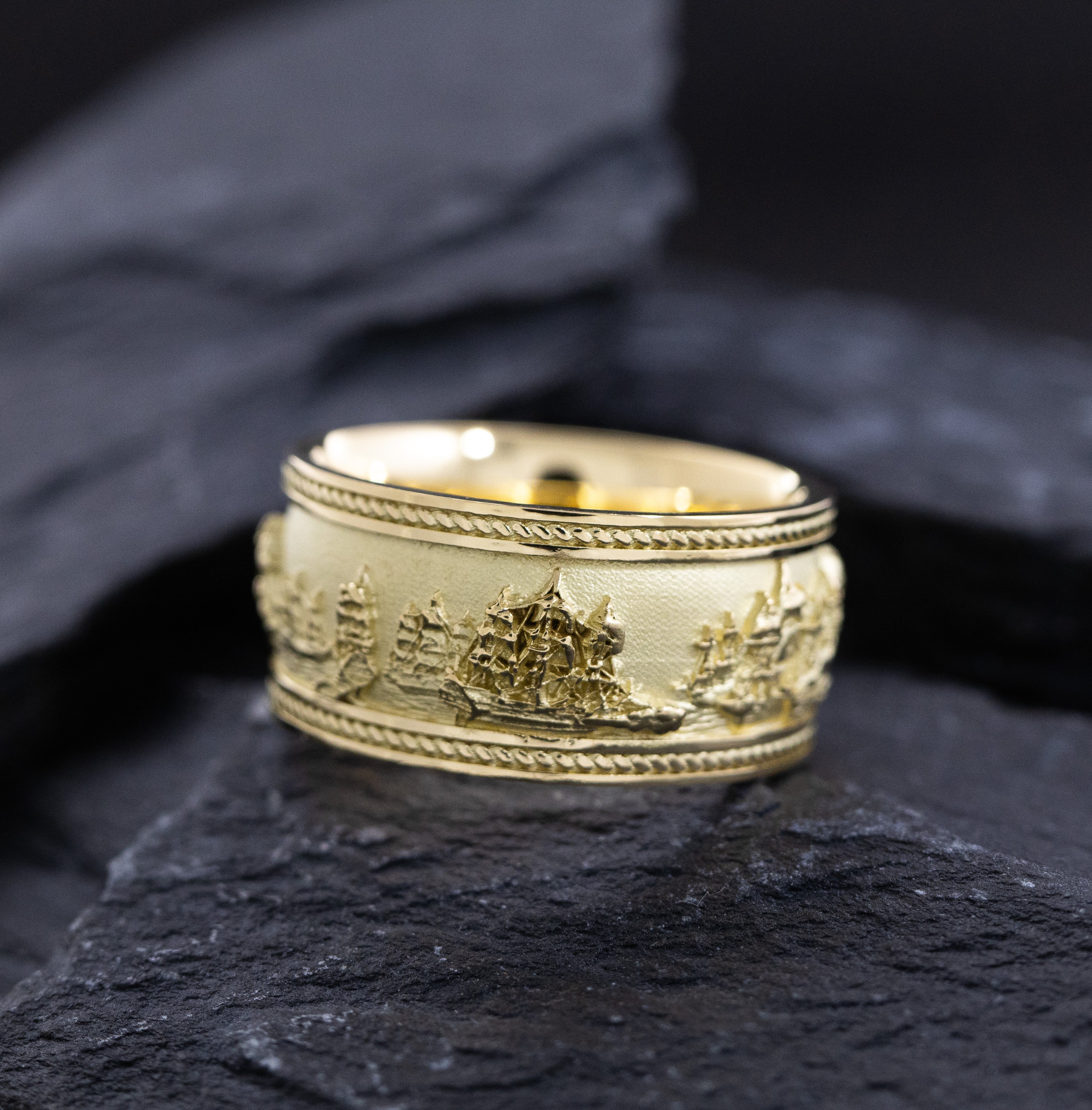 Solid 14k and 18k Yellow Gold Battle of Trafalgar Naval Warfare Band