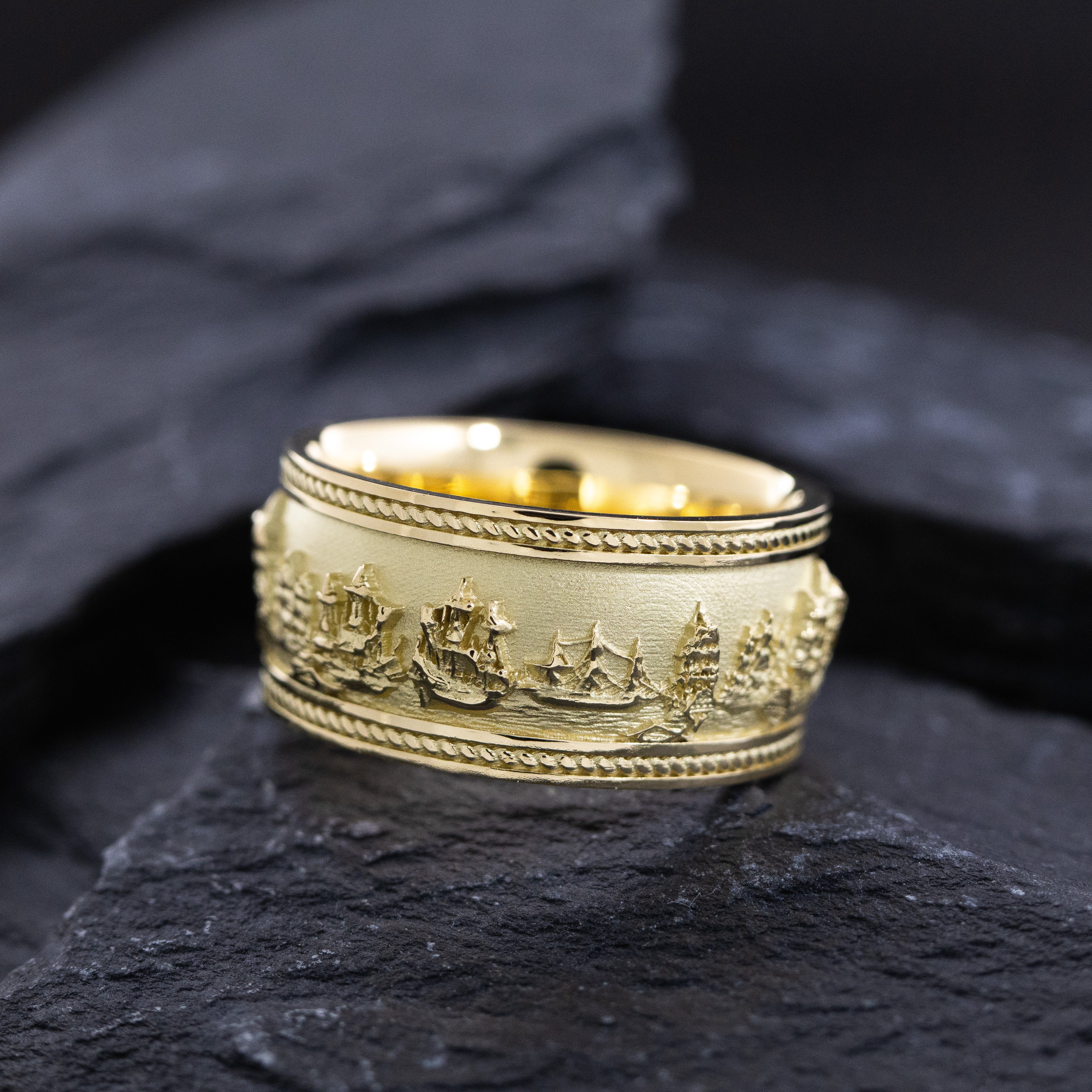 Solid 14k and 18k Yellow Gold Battle of Trafalgar Naval Warfare Band