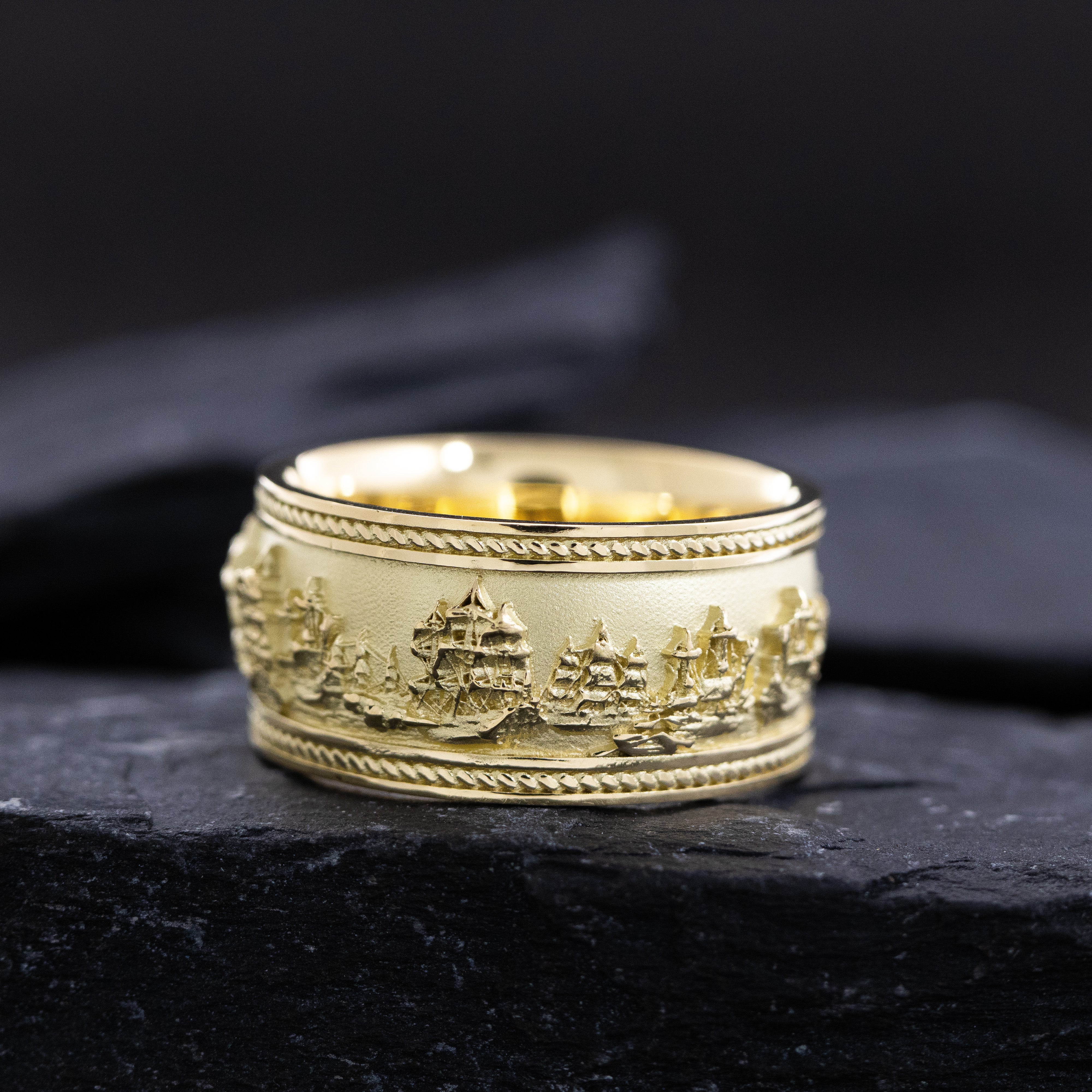 Solid 14k and 18k Yellow Gold Battle of Trafalgar Naval Warfare Band