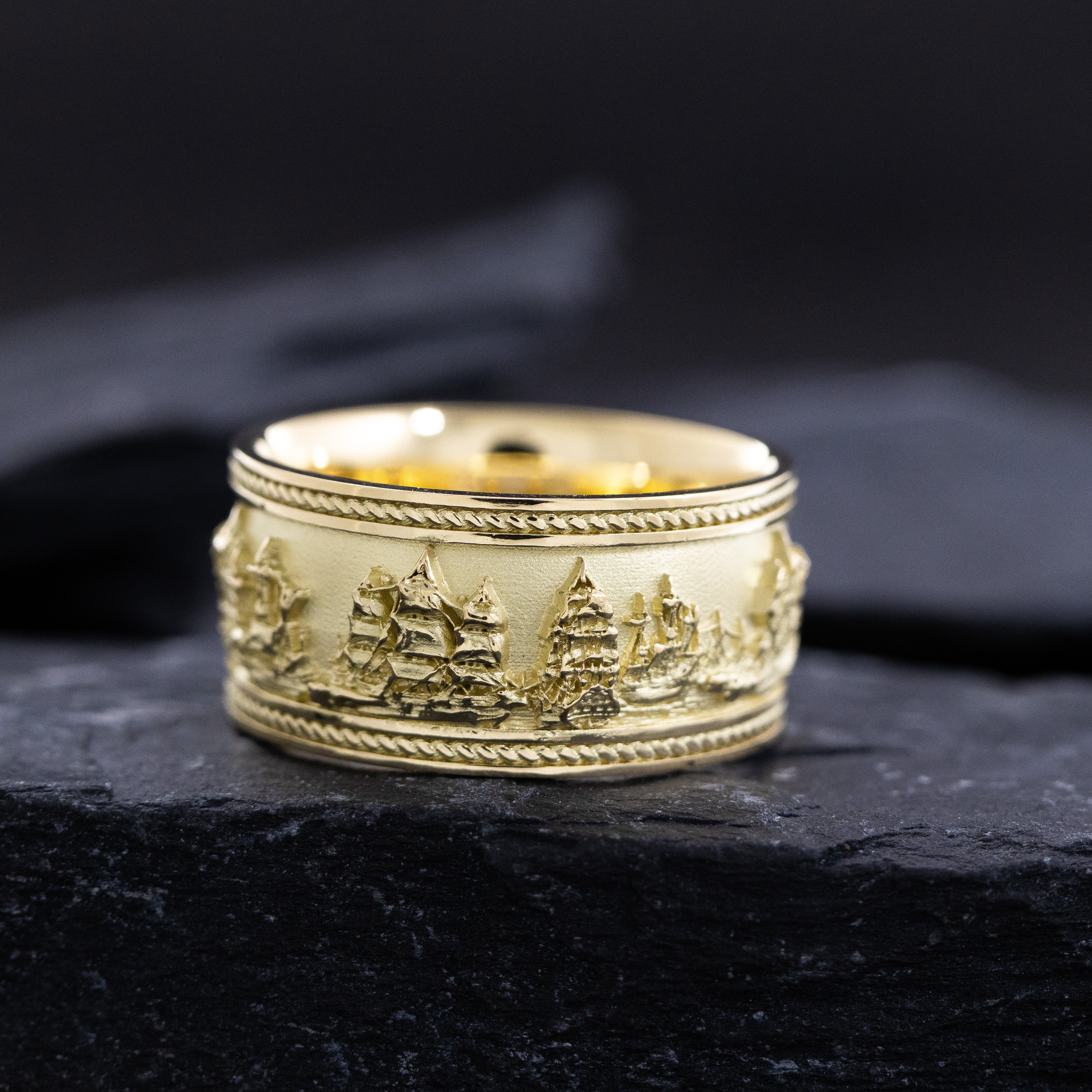Solid 14k and 18k Yellow Gold Battle of Trafalgar Naval Warfare Band
