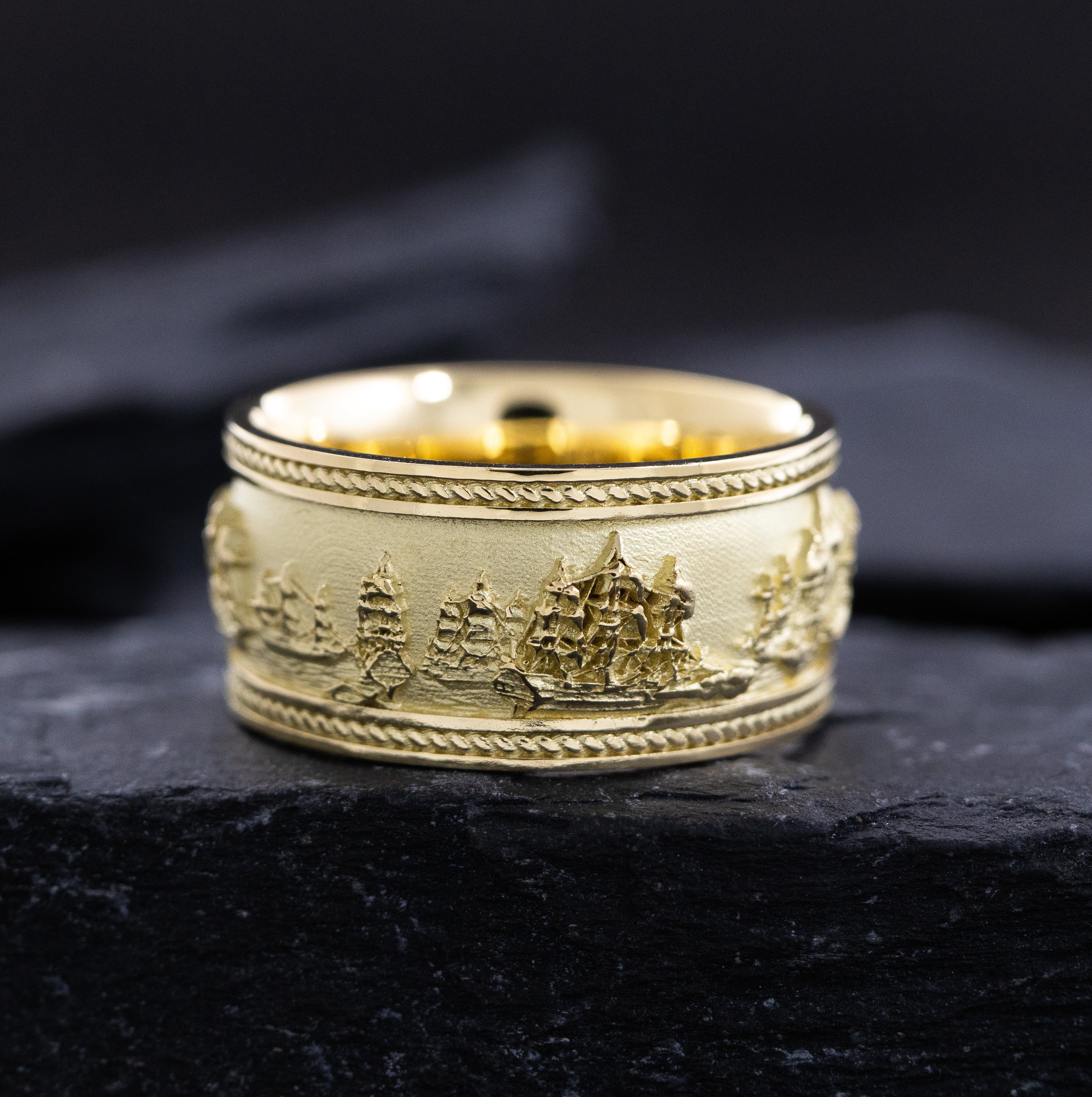 Solid 14k and 18k Yellow Gold Battle of Trafalgar Naval Warfare Band