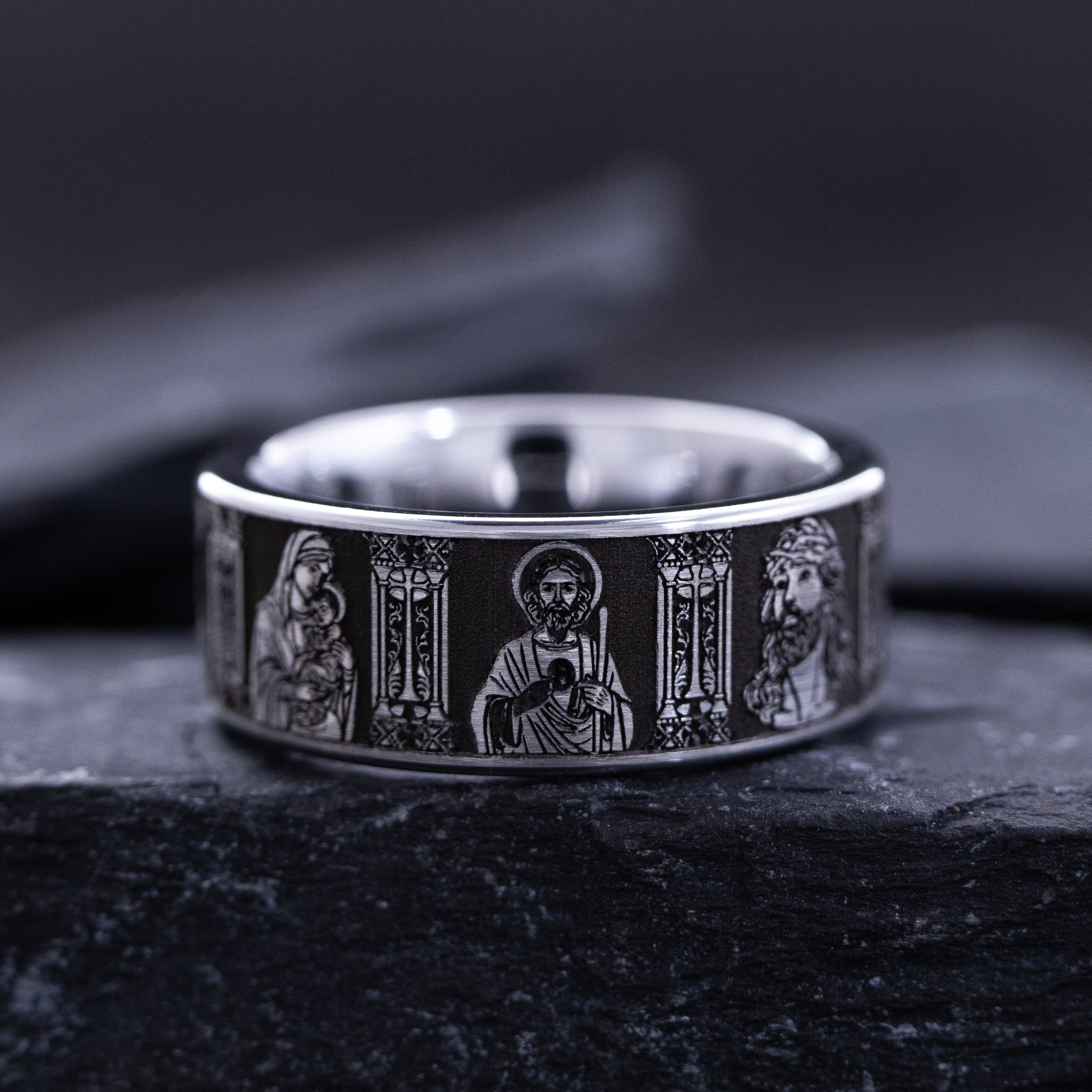 9mm Deep Engraved Tungsten Ring with Christians Saints