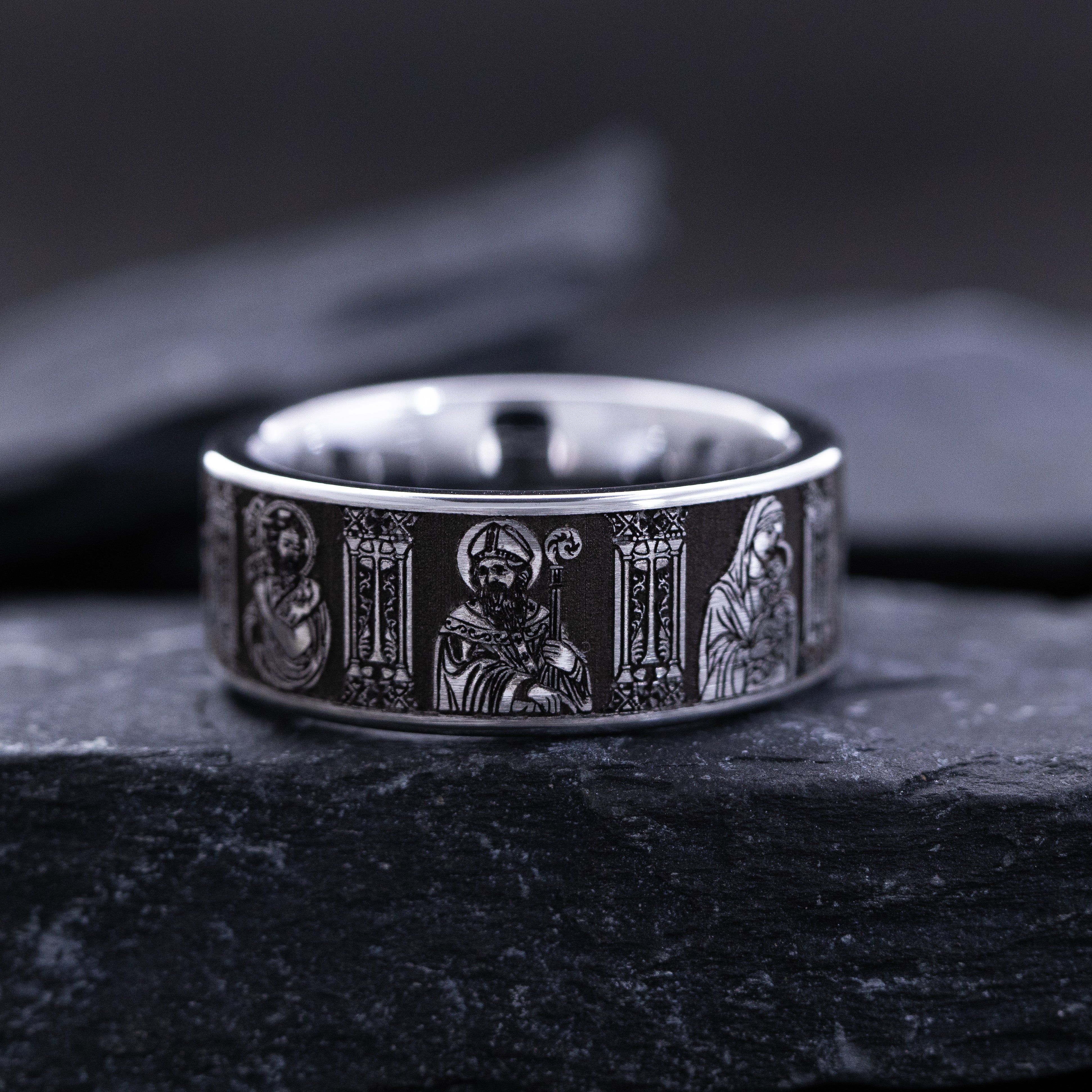 9mm Deep Engraved Tungsten Ring with Christians Saints