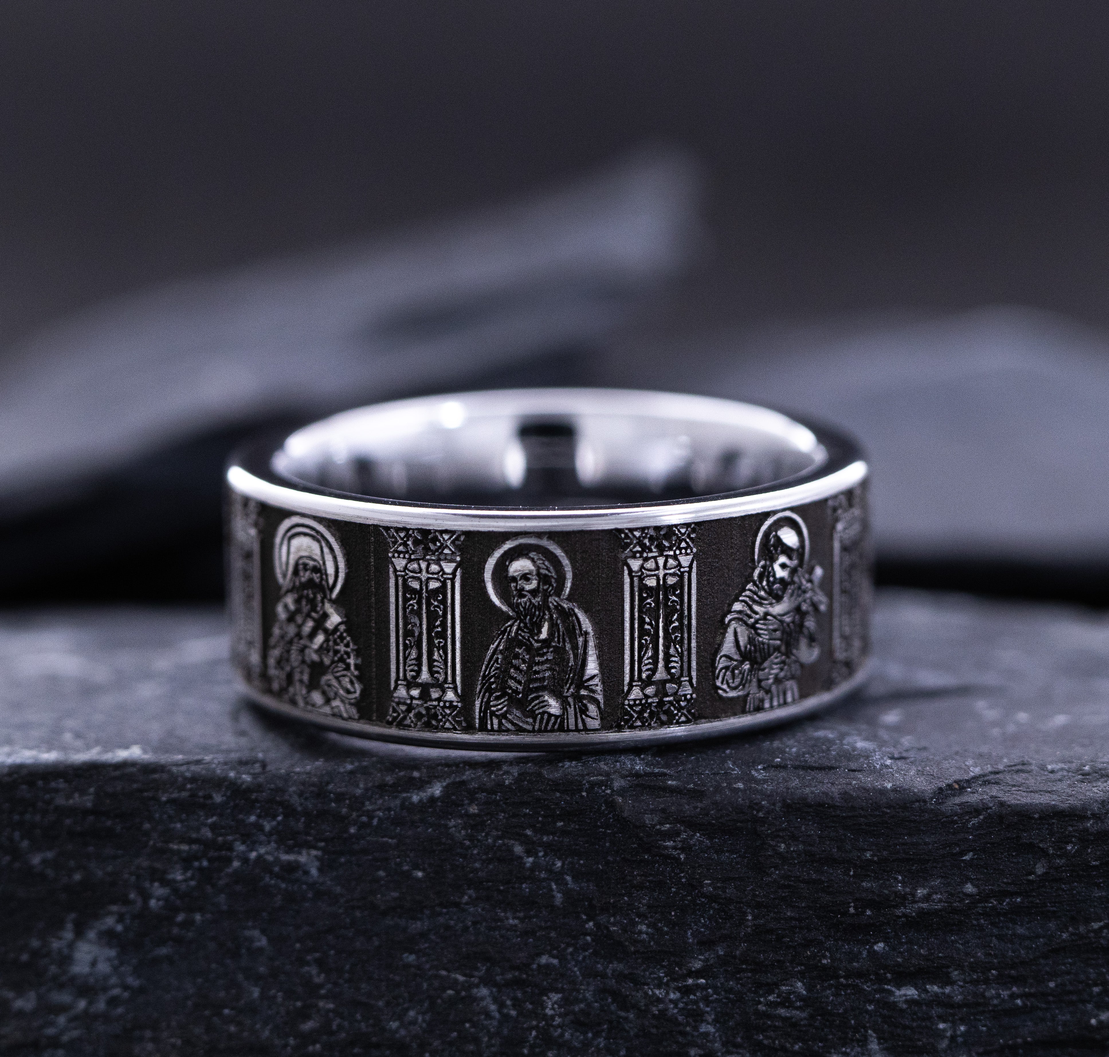 9mm Deep Engraved Tungsten Ring with Christians Saints