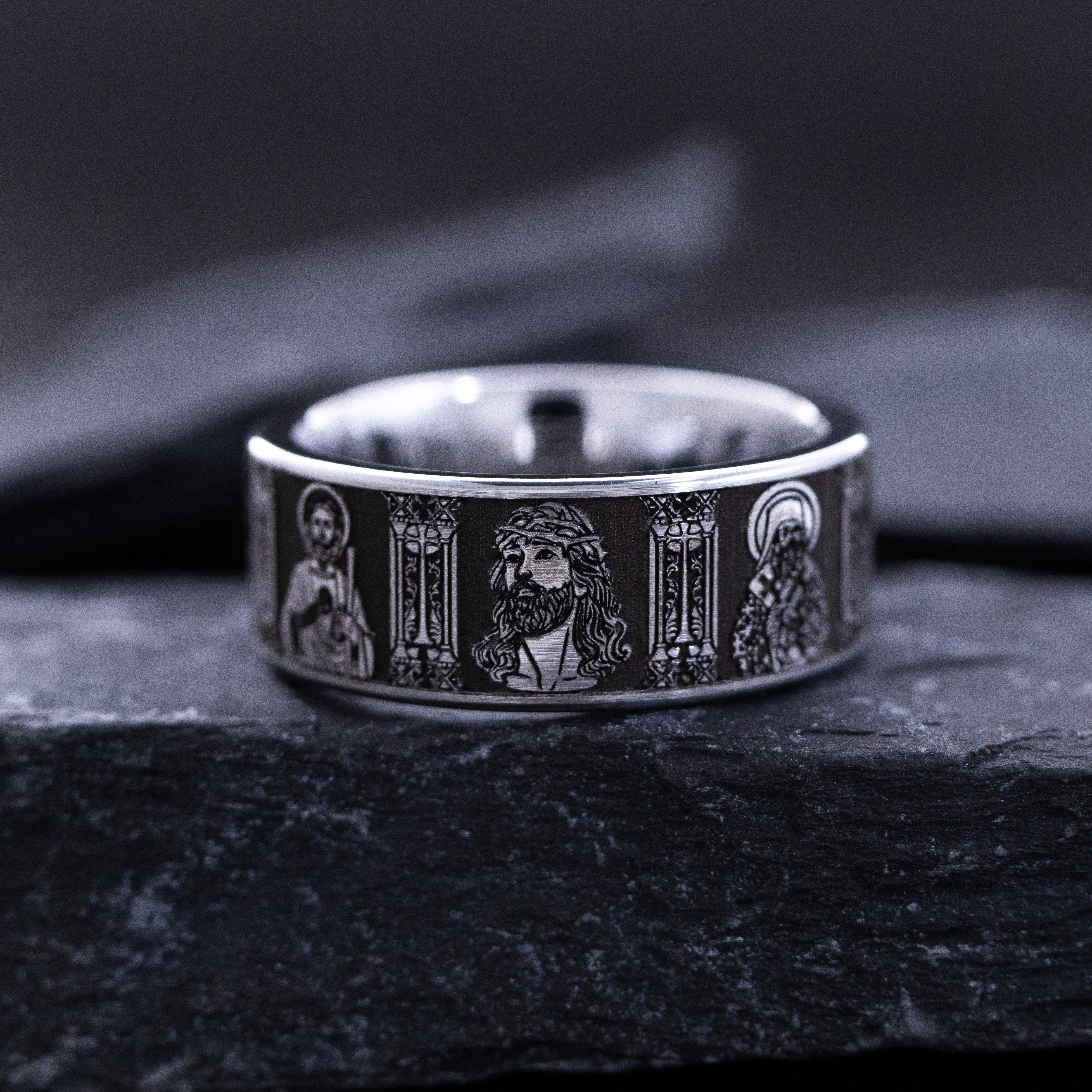 9mm Deep Engraved Tungsten Ring with Christians Saints