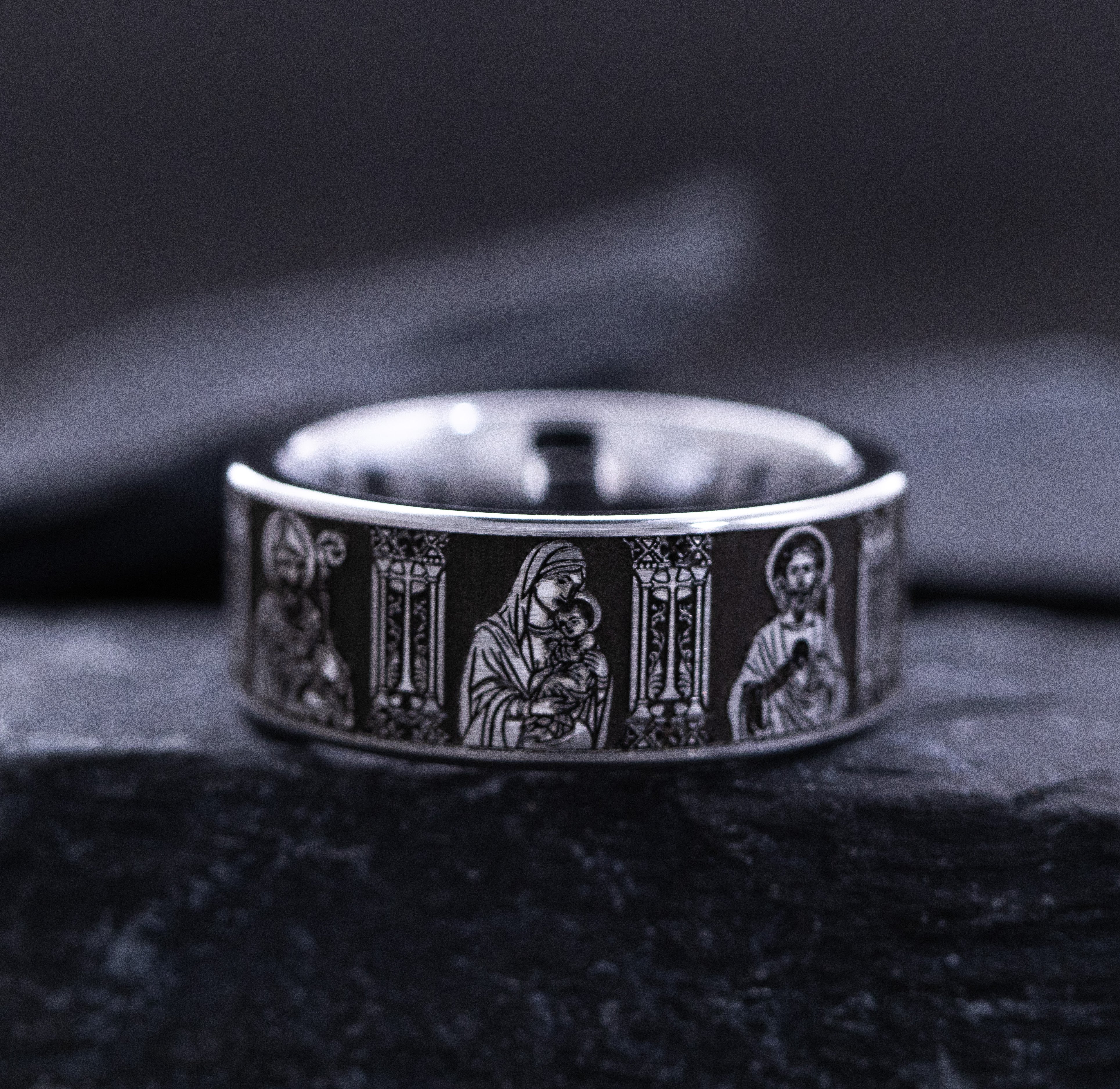 9mm Deep Engraved Tungsten Ring with Christians Saints