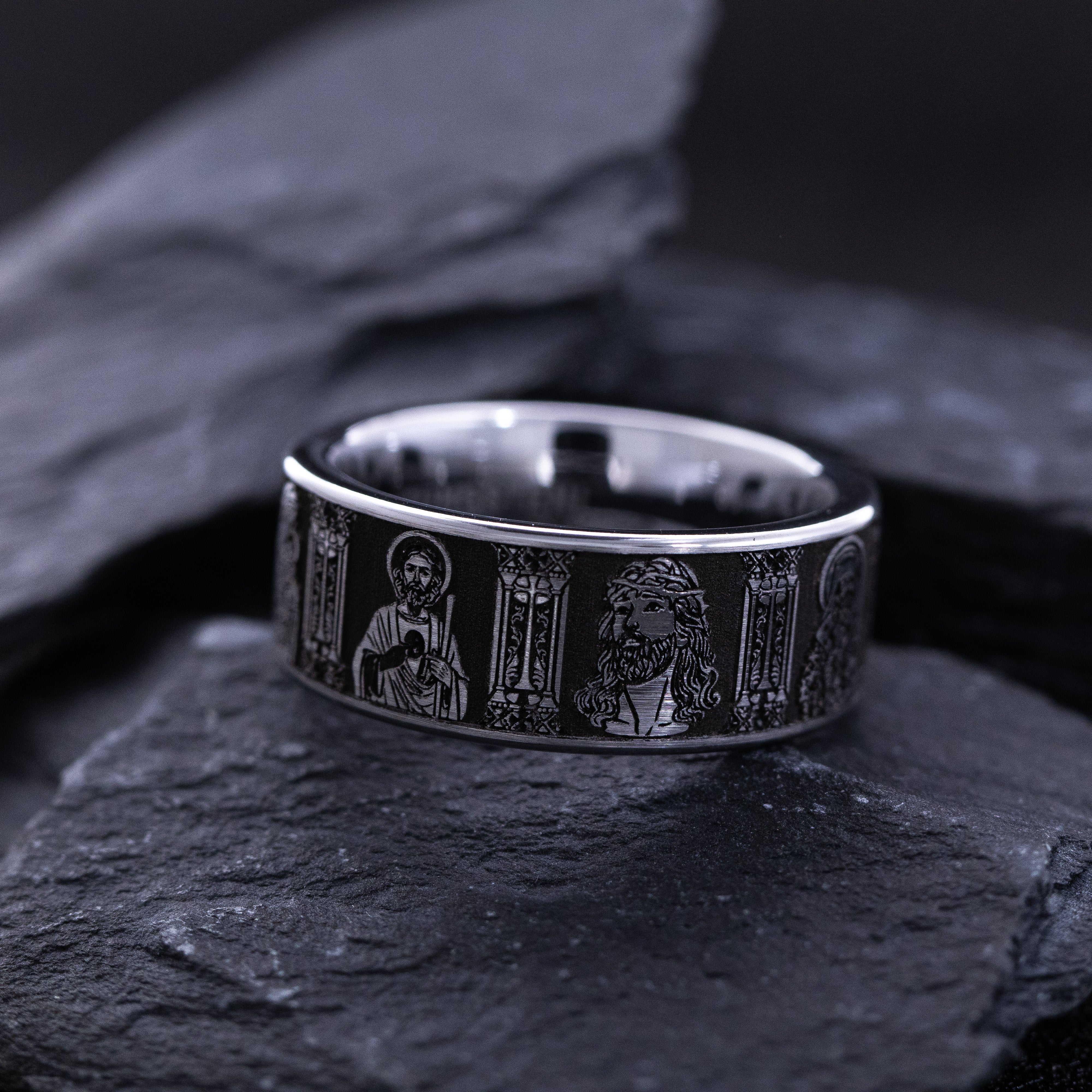 9mm Deep Engraved Tungsten Ring with Christians Saints