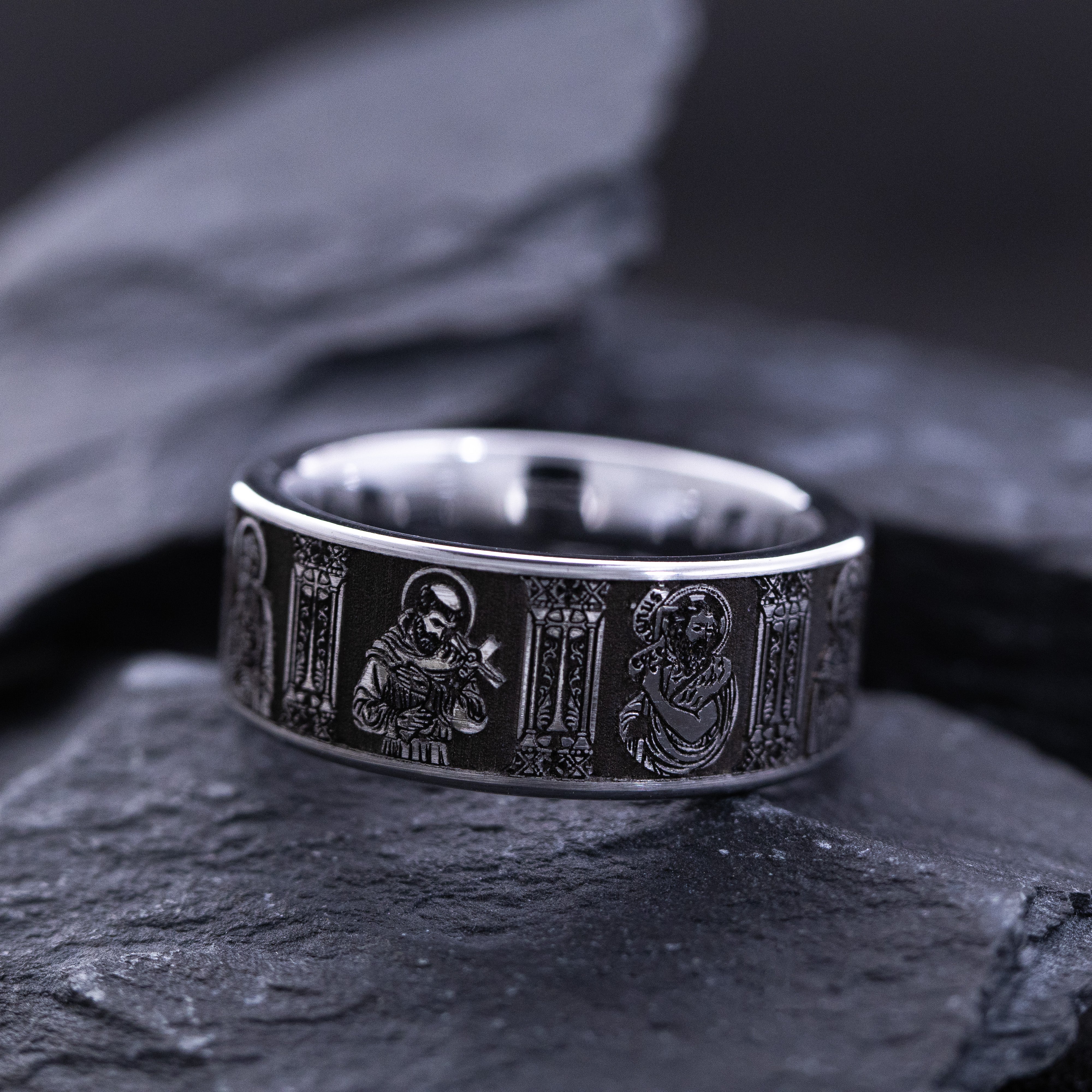 9mm Deep Engraved Tungsten Ring with Christians Saints