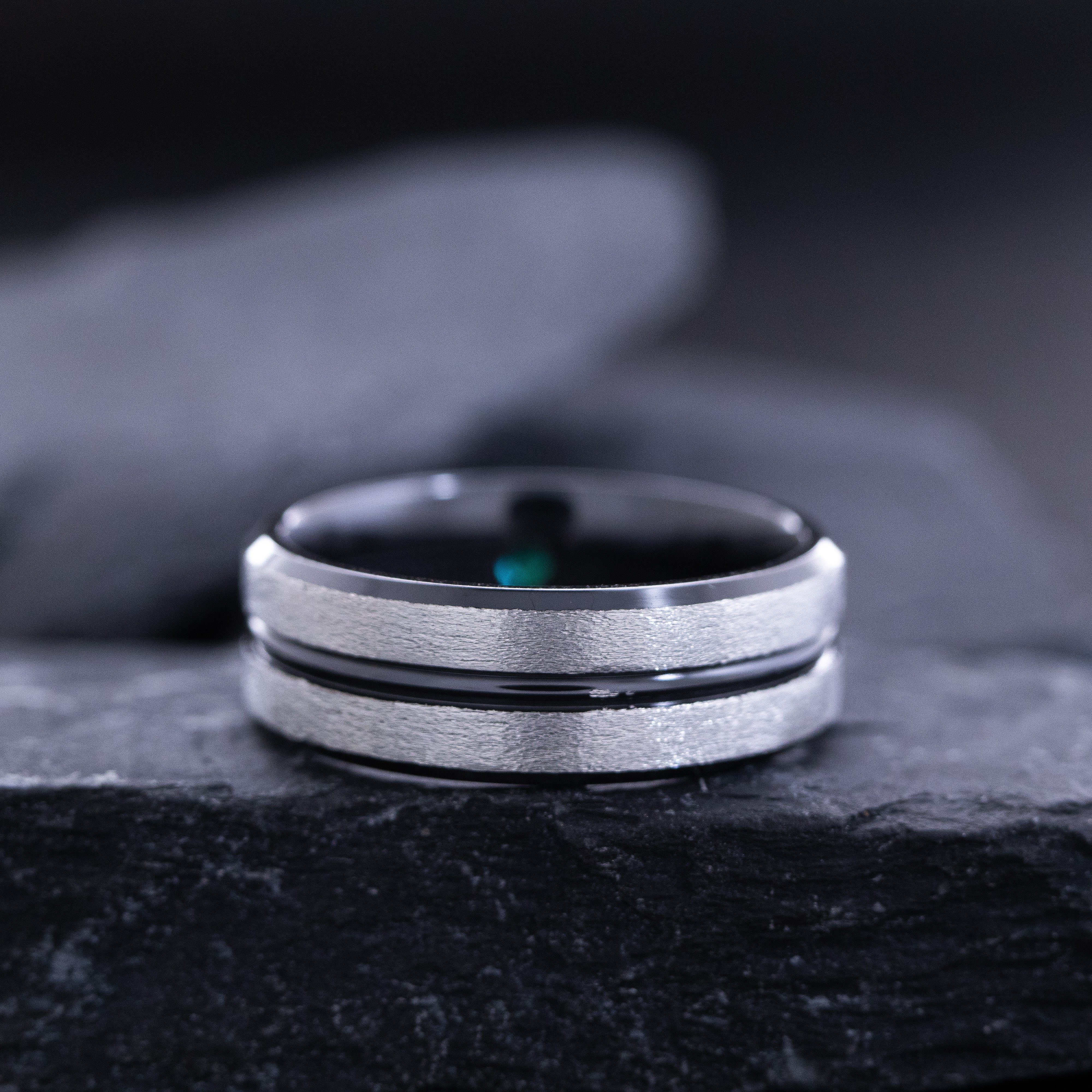 8mm Black Zirconium Band with Birthstone and Groove