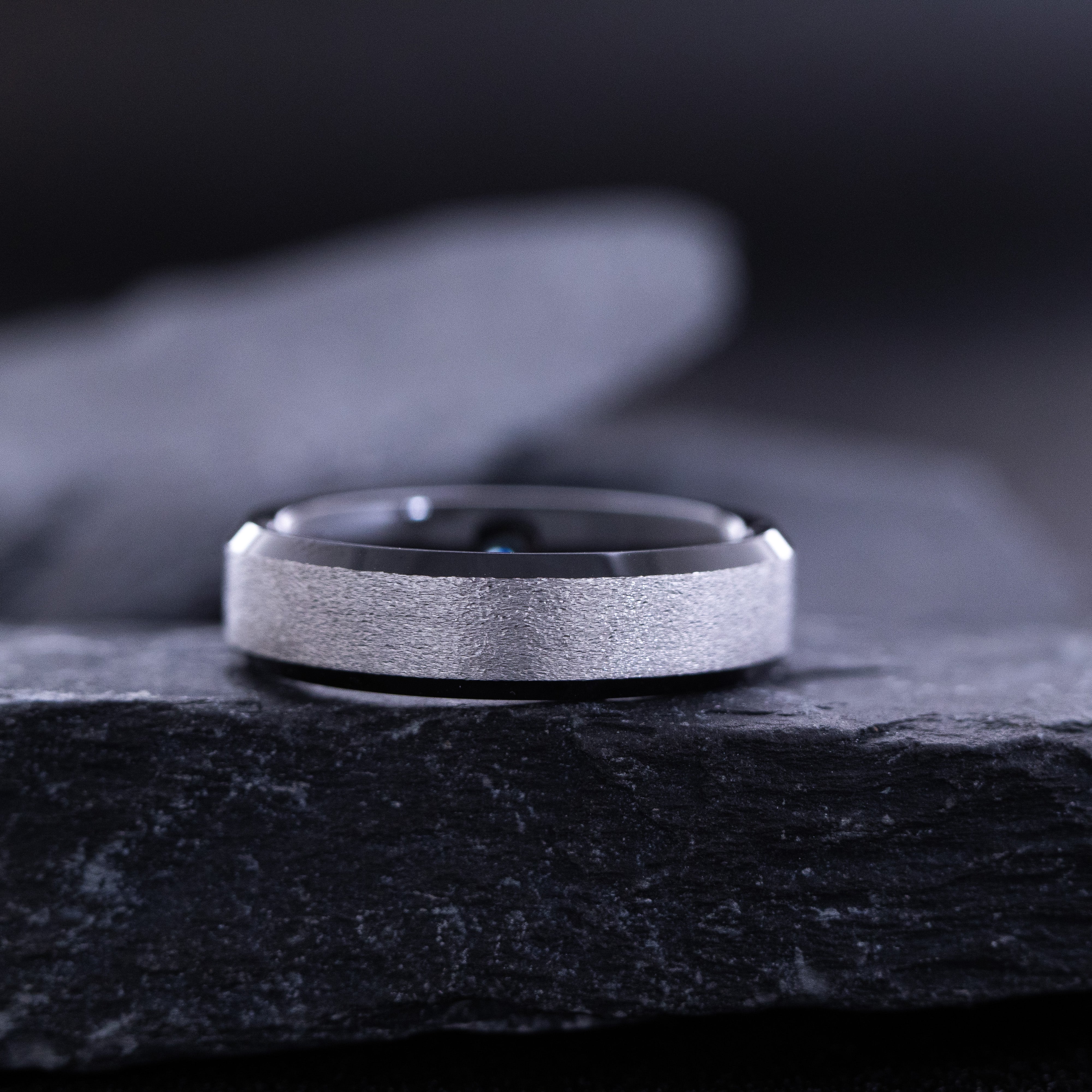 6mm Silver Stone Finished Tungsten Carbide with Princess Cut Gemstone