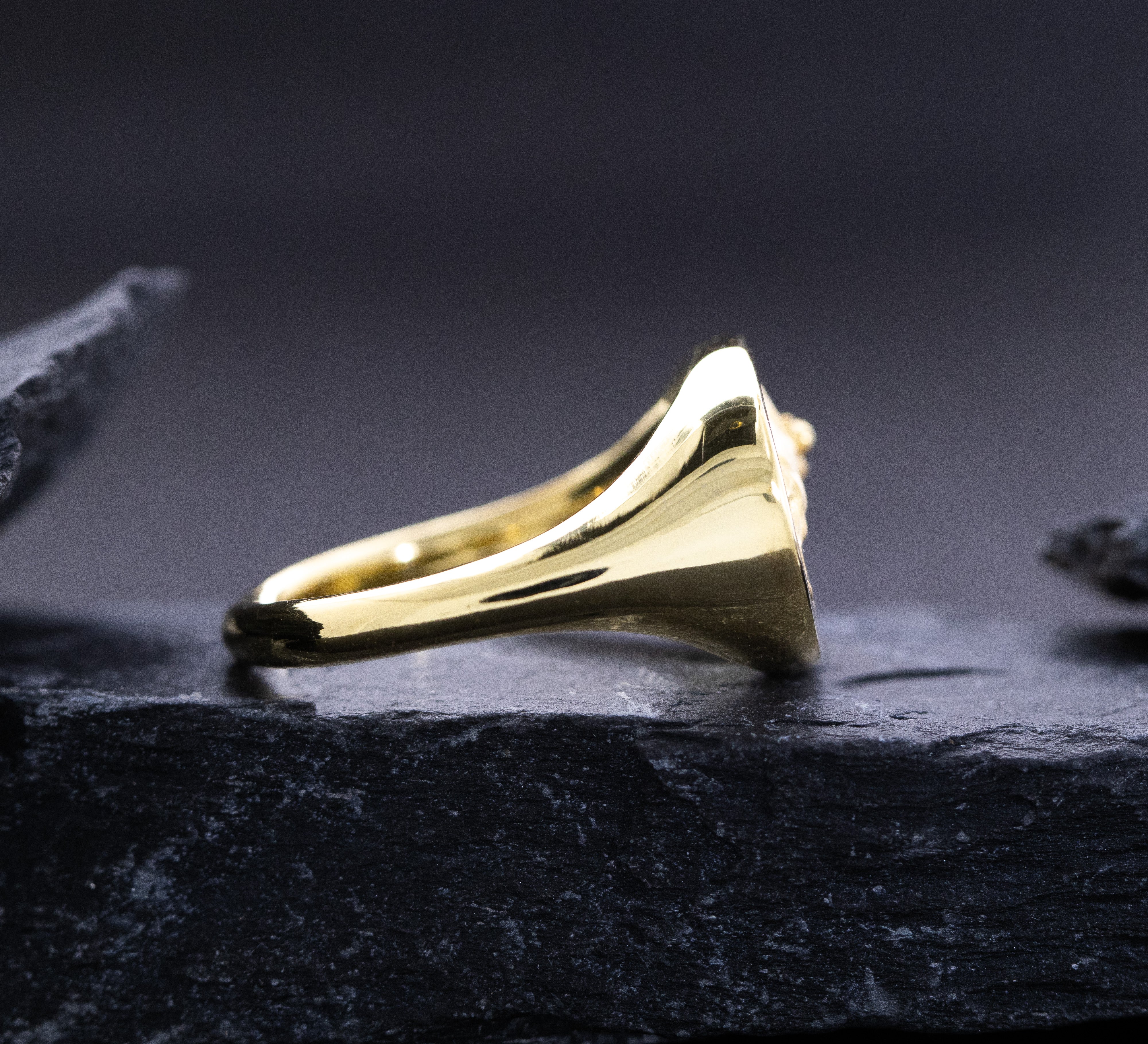Ancient Roman Signet Ring, 14k Solid Yellow Gold Ring with Legio I Germanica Banner