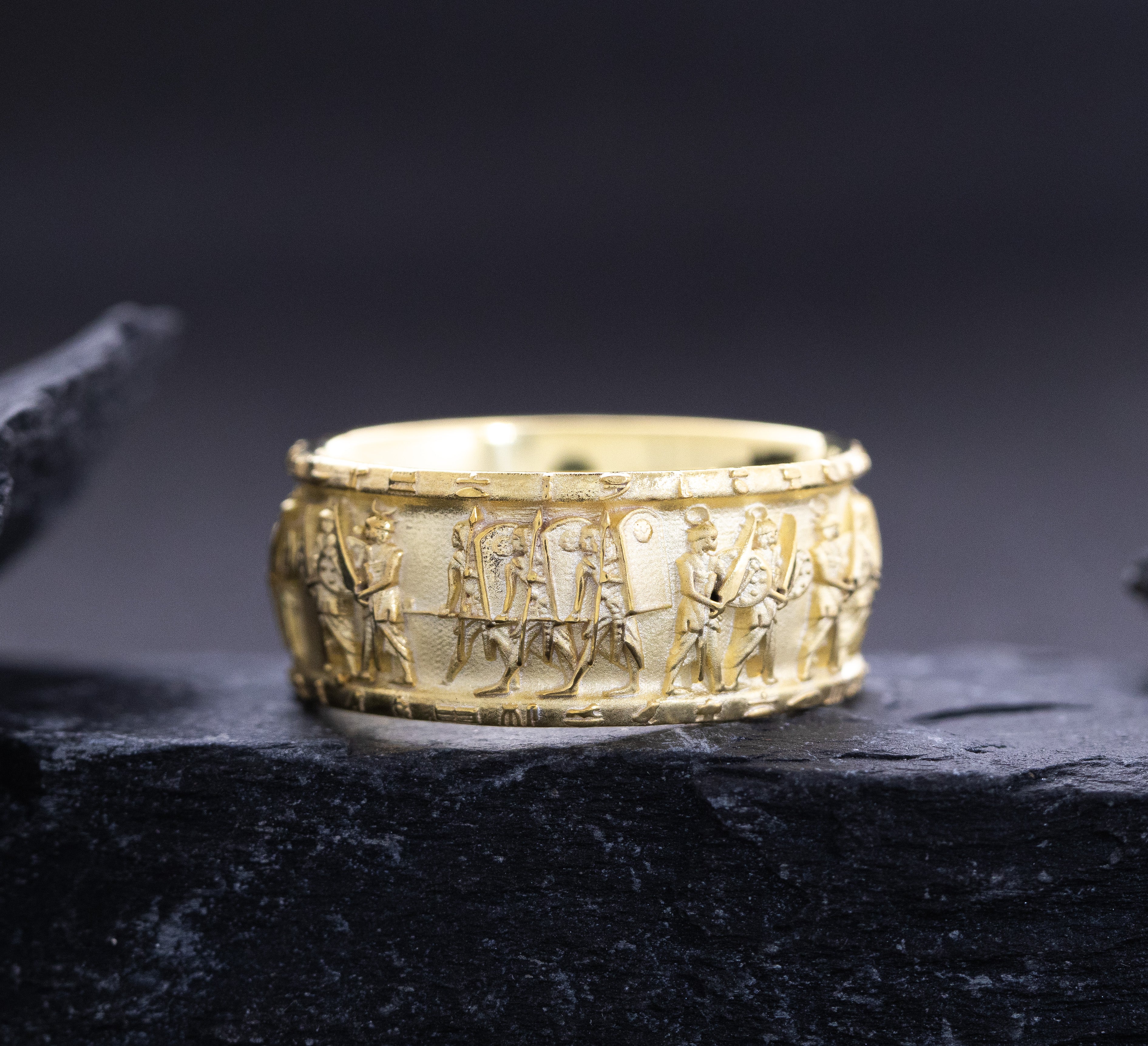 Egyptian Solid 14k Yellow Gold Ring Inspired by Battle of Kadesh