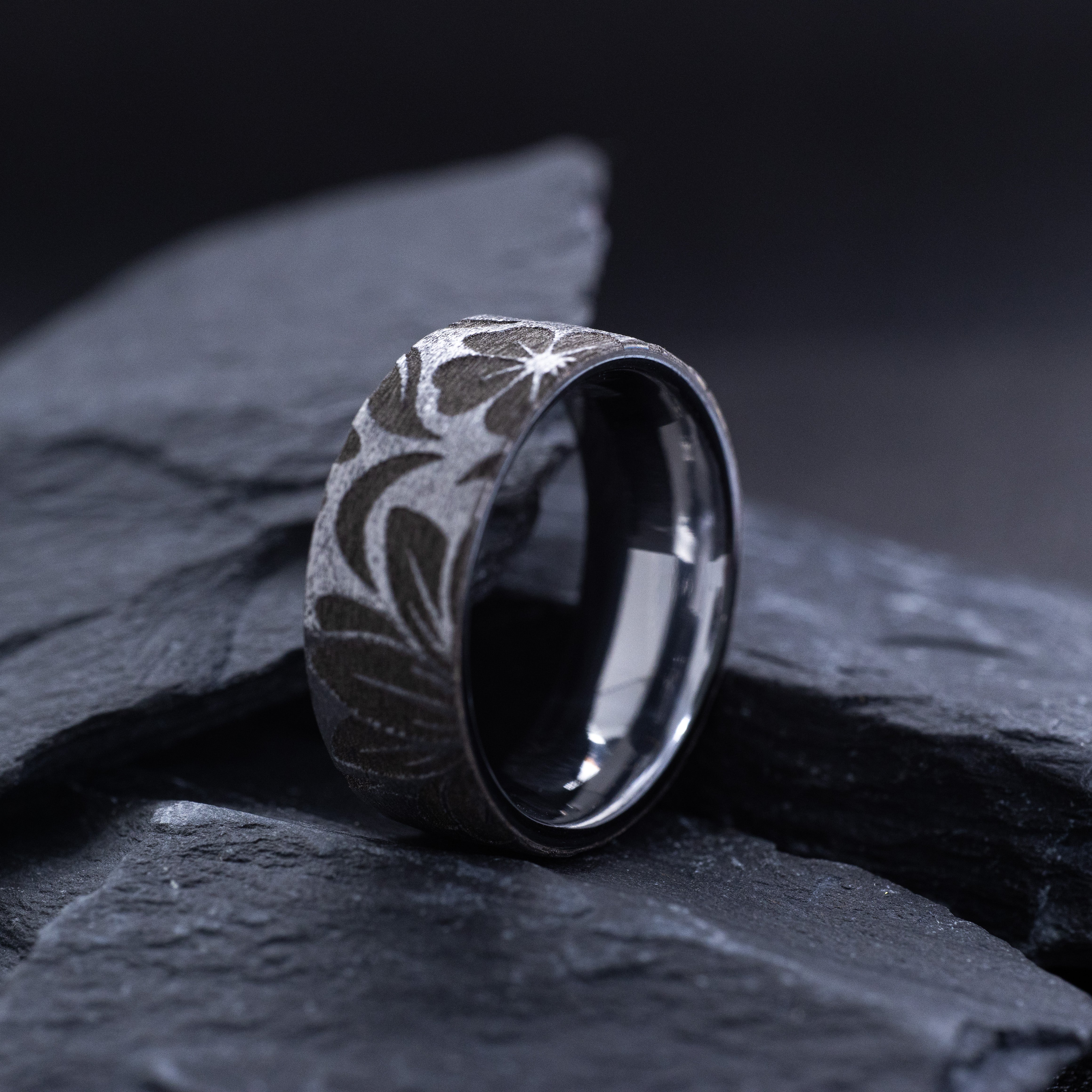 Floral Deep Engraved Tungsten Carbide Ring, 8mm Wedding Band For Him and Her