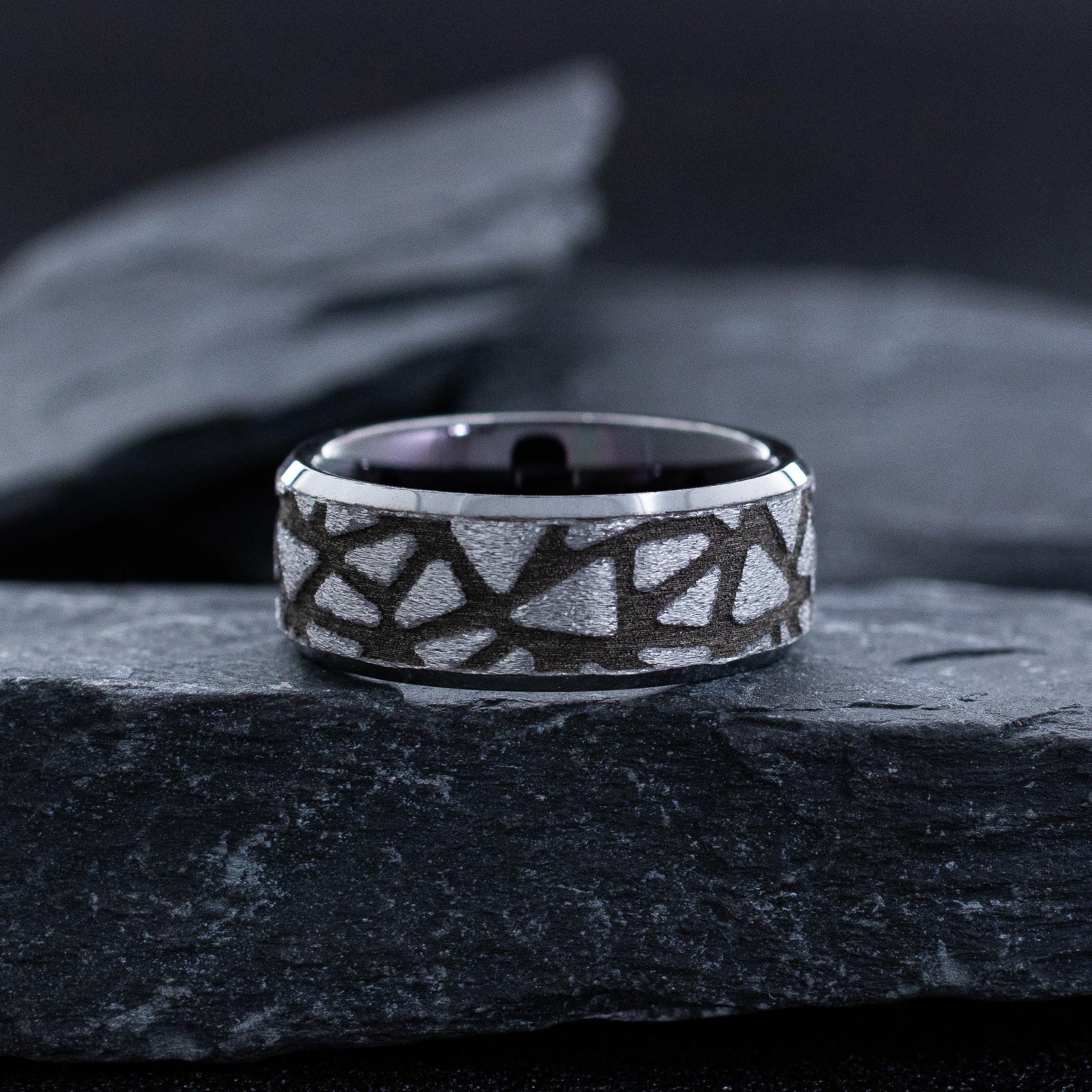 Rock Formation Tungsten Carbide 8mm Ring, Deep Engraved Band