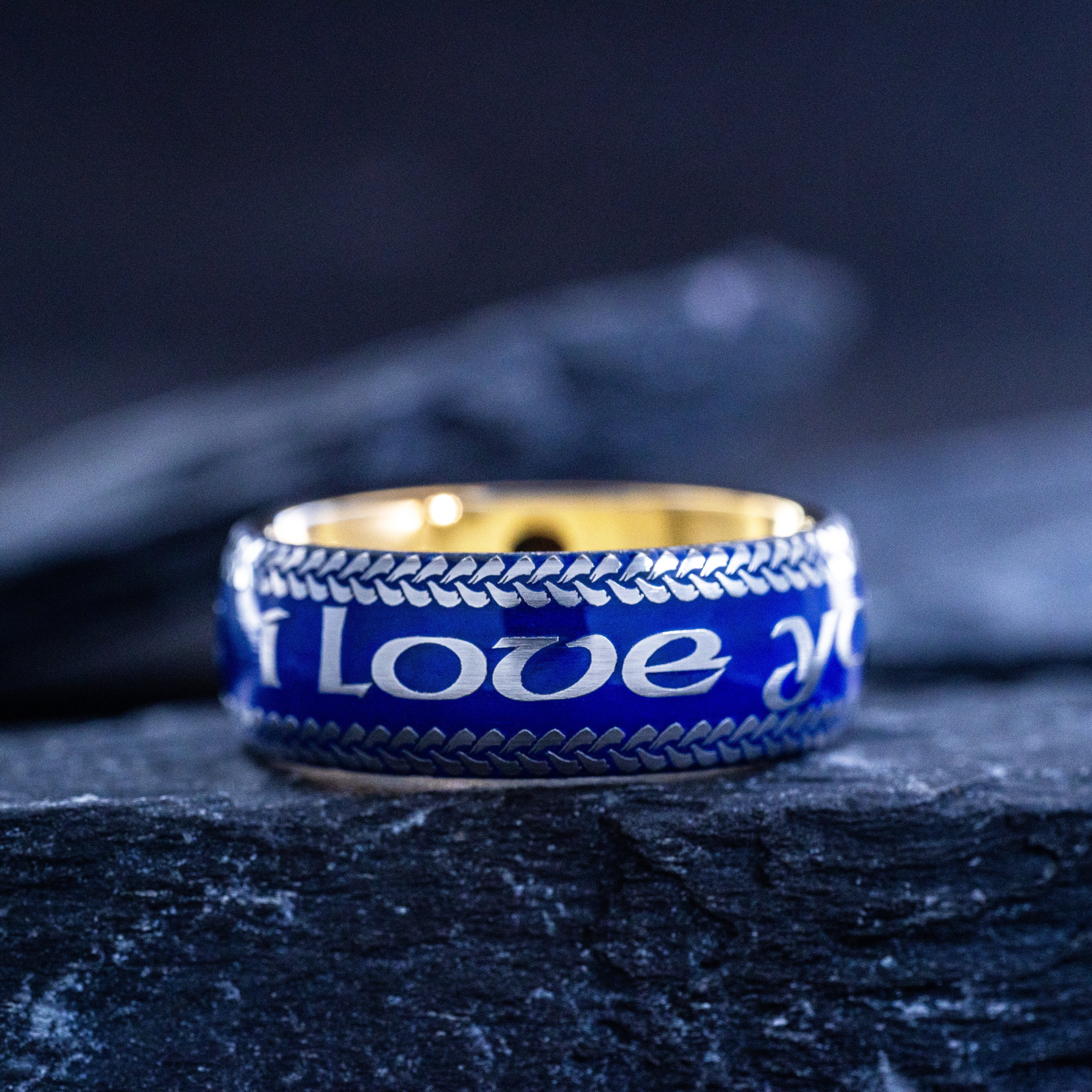 Romantic Blue Enamel Tungsten Ring, 9mm Rose Gold Plated Tungsten Band