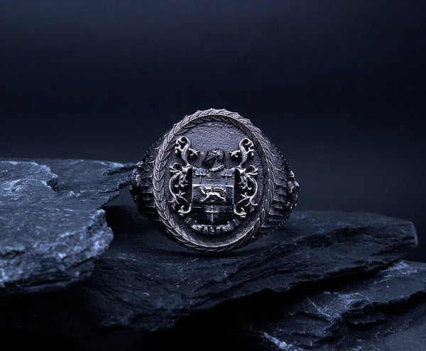 White Gold Signet Ring with Antique Finish