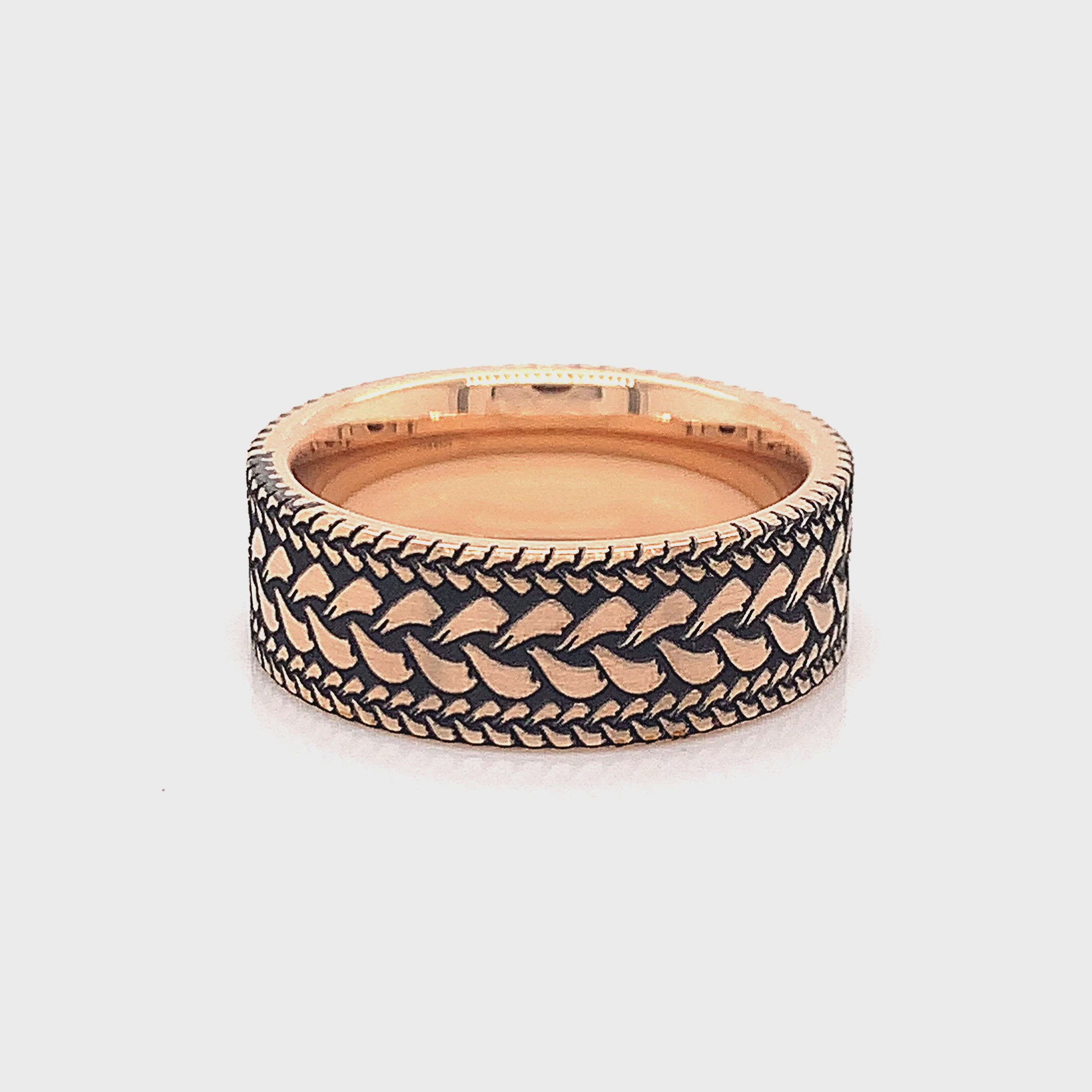 ring, ring on white background, rose gold ring, rose gold plated ring, engraved ring, custom wedding band, brushed engraving, brushed strokes, textured ring, mens wedding band