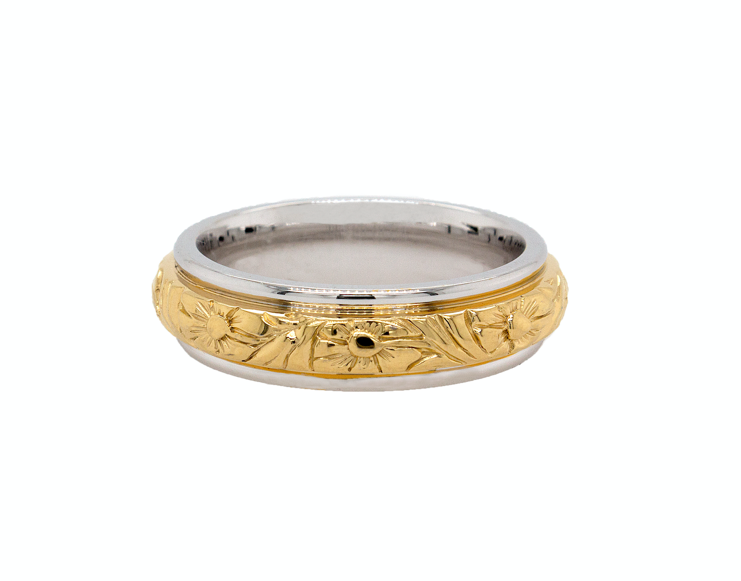 7mm solid gold ring, yellow gold ring, white gold ring, floral ring, two toned ring, victorian ring, custom ring, wedding band for men