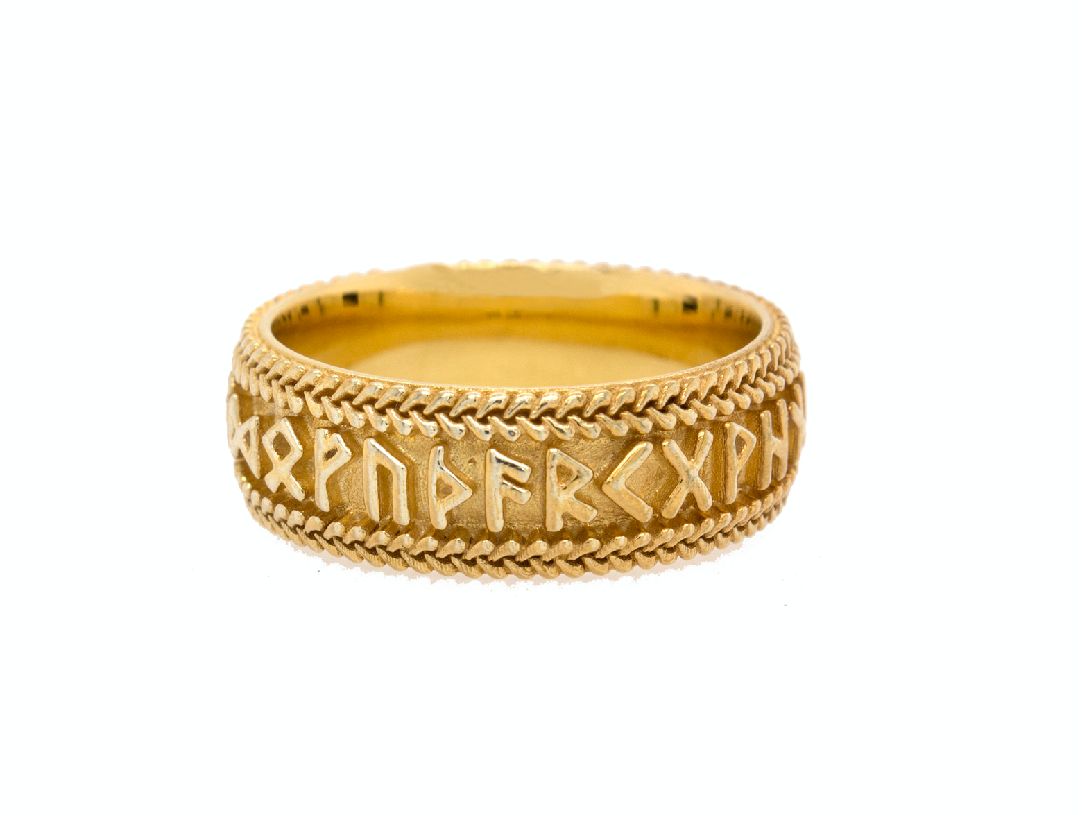 ring, ring on white background, mens ring, womens ring, wedding band, mens wedding band, yellow gold ring. solid gold ring, runes ring, runes engraving, nordic runes ring, custom gold ring, personalized gold ring