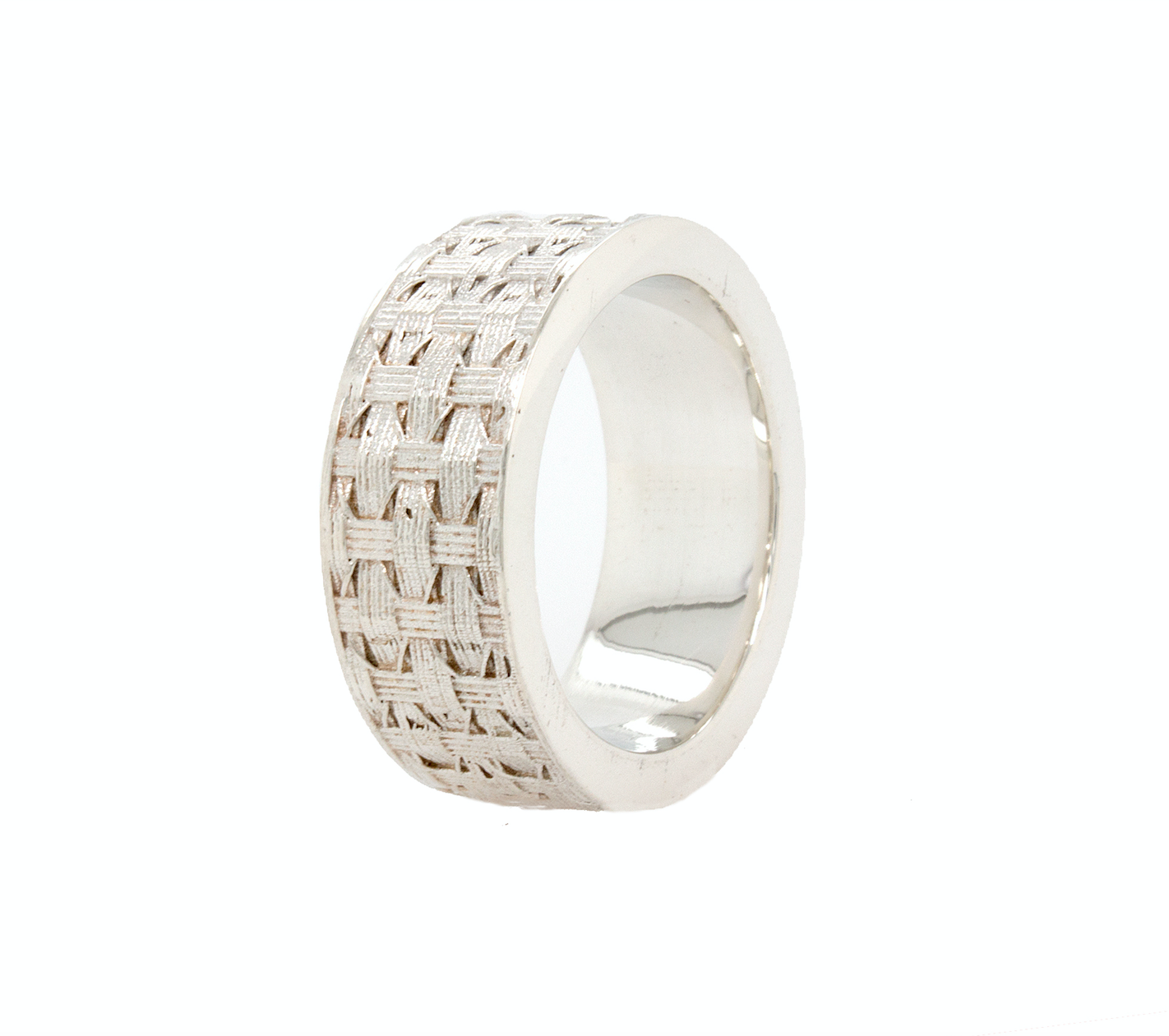 ring, ring on white background, sterling silver ring, silver, sterling silver, mesh ring, mesh pattern, textured ring, textured wedding band, braided ring, ring for men, ring for women