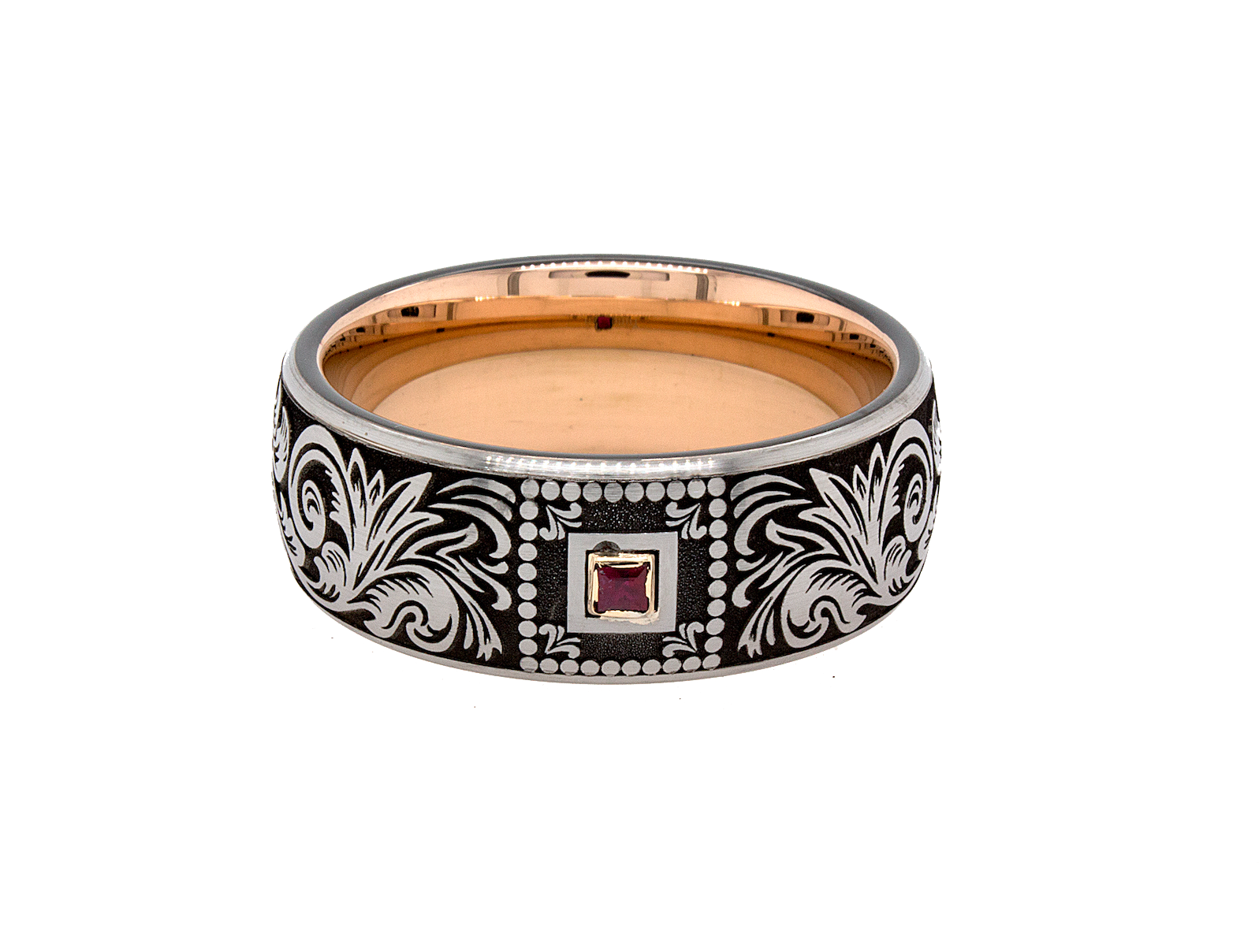 ring, ring with white background,tungsten ring, mens tungsten ring, women's tungsten ring, ring with garnet, garnet wedding band, gemstone ring, 8mm ring, 8mm tungsten ring, rose gold plated ring