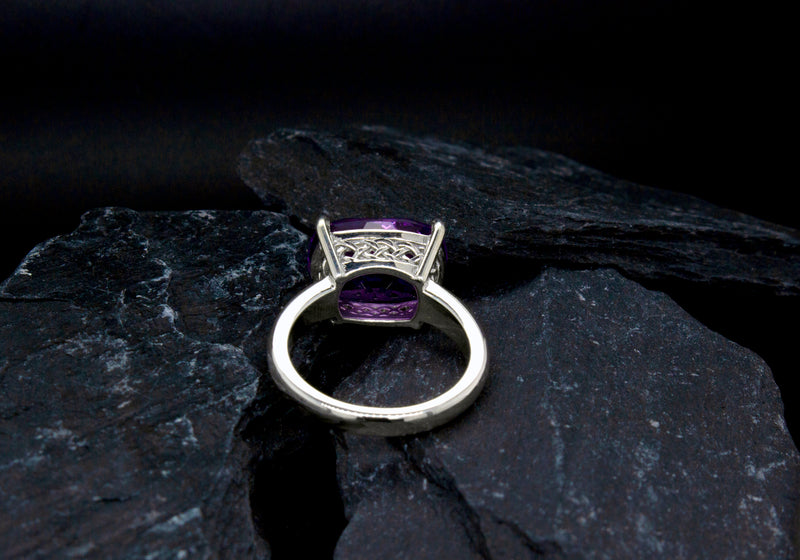 Hand Carved Amethyst Intaglio Ring Depicting Griffin