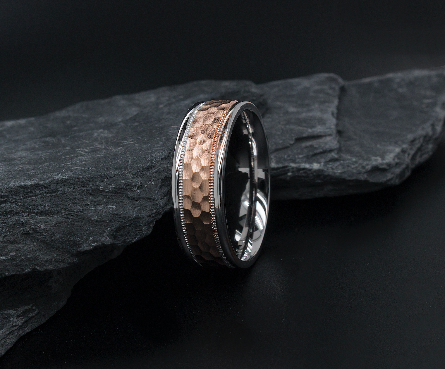 solid gold ring, white gold ring with rose gold, hammered gold ring, rose gold ring, milgrain ring, wedding band, mens wedding band, womens wedding band, gold ring, 8mm ring, 8mm gold ring, mens wedding band, unisex ring