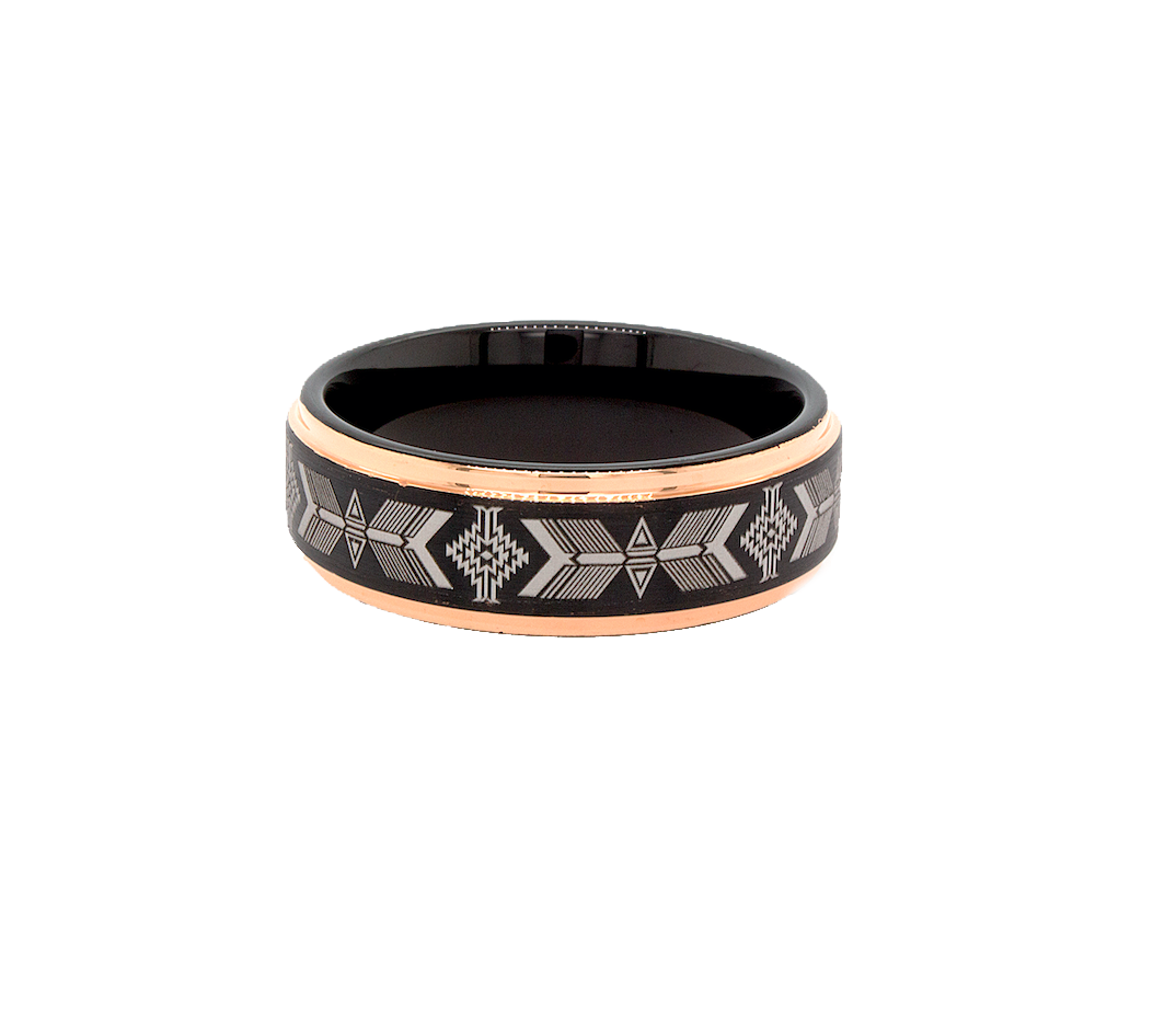 ring with white background, black ring, black plated ring, rose gold plated ring, native american ring, tribal engravings, 7mm ring, wedding band