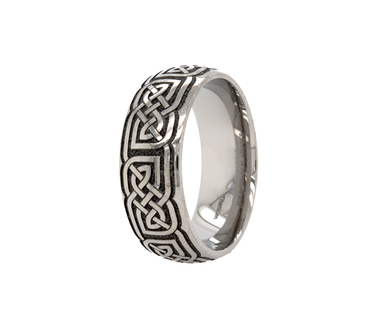 ring, ring on white background, 8mm ring, dome shaped ring, titanium ring, titanium jewelry, engraved ring, custom ring, mens ring, womens ring, mens wedding band, womens wedding band, celtic, celtic knot, irish ring