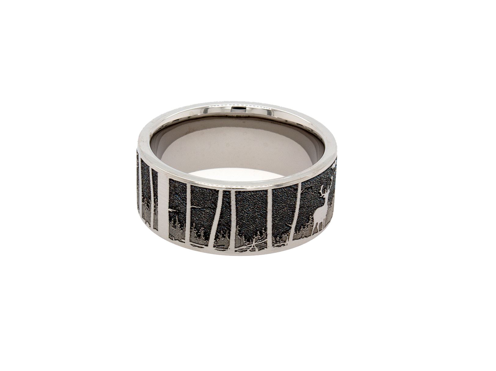 ring, ring with white background, engraved ring, custom wedding band, custom ring, forest engraving, engraved ring, ring with engravings, mens titanium ring, women's titanium ring, ring with forest